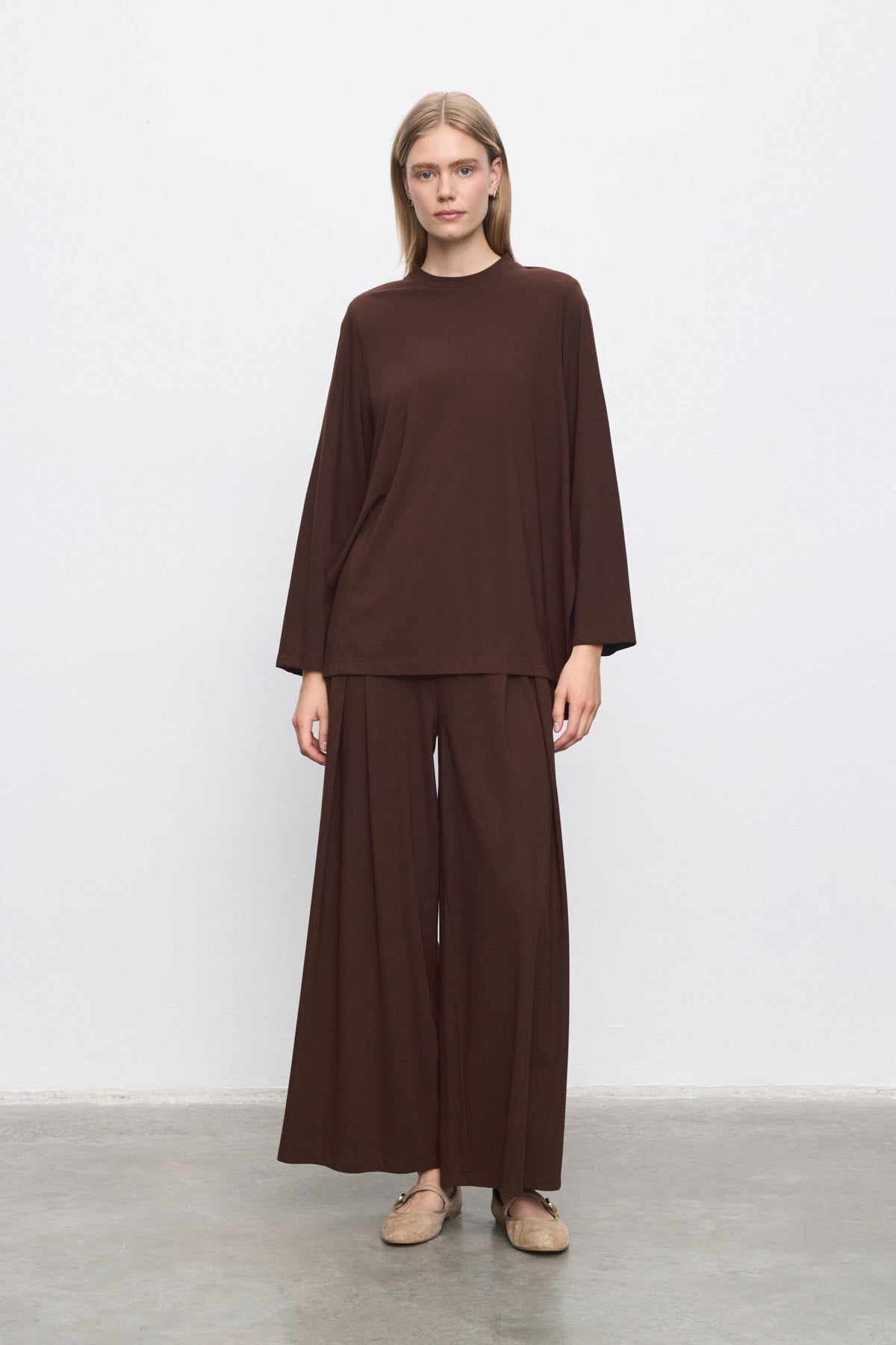 PEYLY RAYON VİSKON PANTOLONLU TAKIM KAHVE