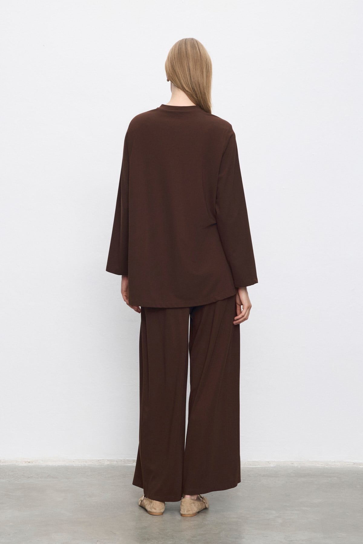 PEYLY RAYON VİSKON PANTOLONLU TAKIM KAHVE