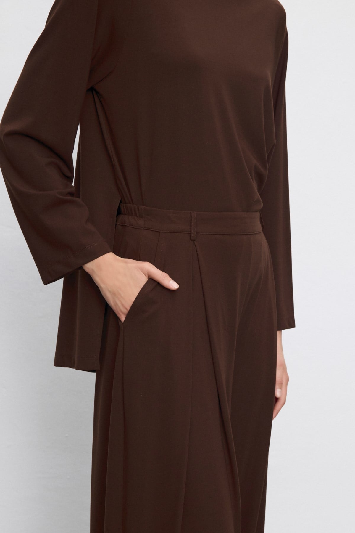 PEYLY RAYON VİSKON PANTOLONLU TAKIM KAHVE