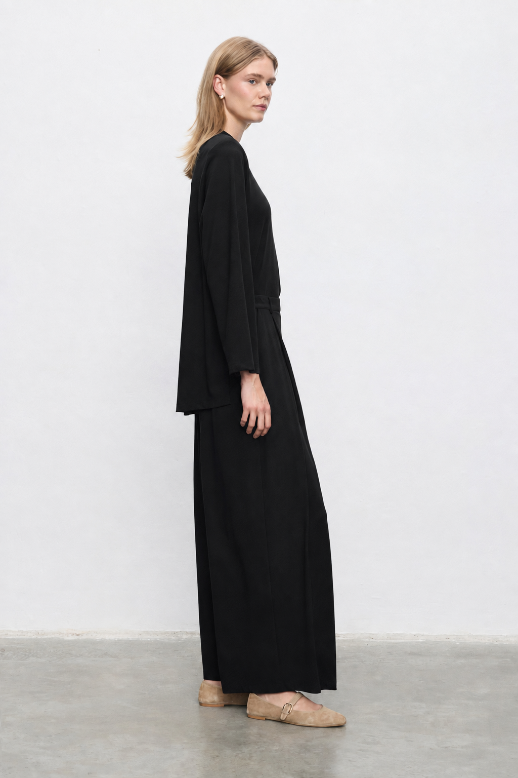 PEYLY RAYON VİSKON PANTOLONLU TAKIM SİYAH