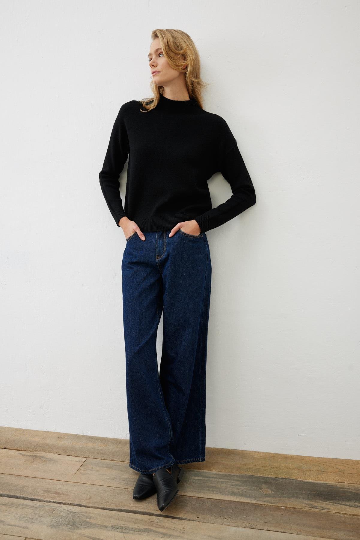 PREMIUM SELECTION GENİŞ PAÇA KOT PANTOLON LACİVERT