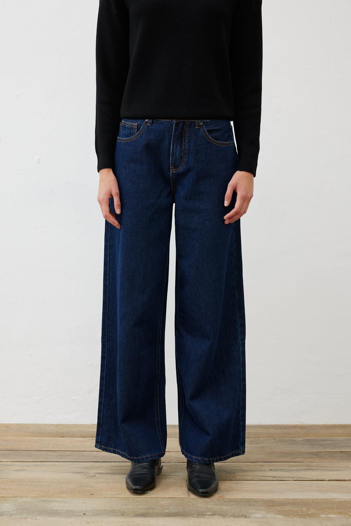 PREMIUM SELECTION GENİŞ PAÇA KOT PANTOLON LACİVERT