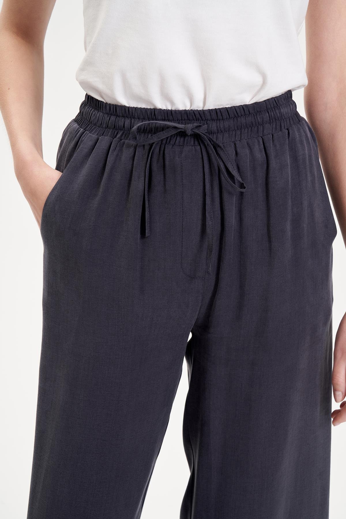 PRiME TAŞLANMIŞ İPEK BOL PANTOLON LACİVERT