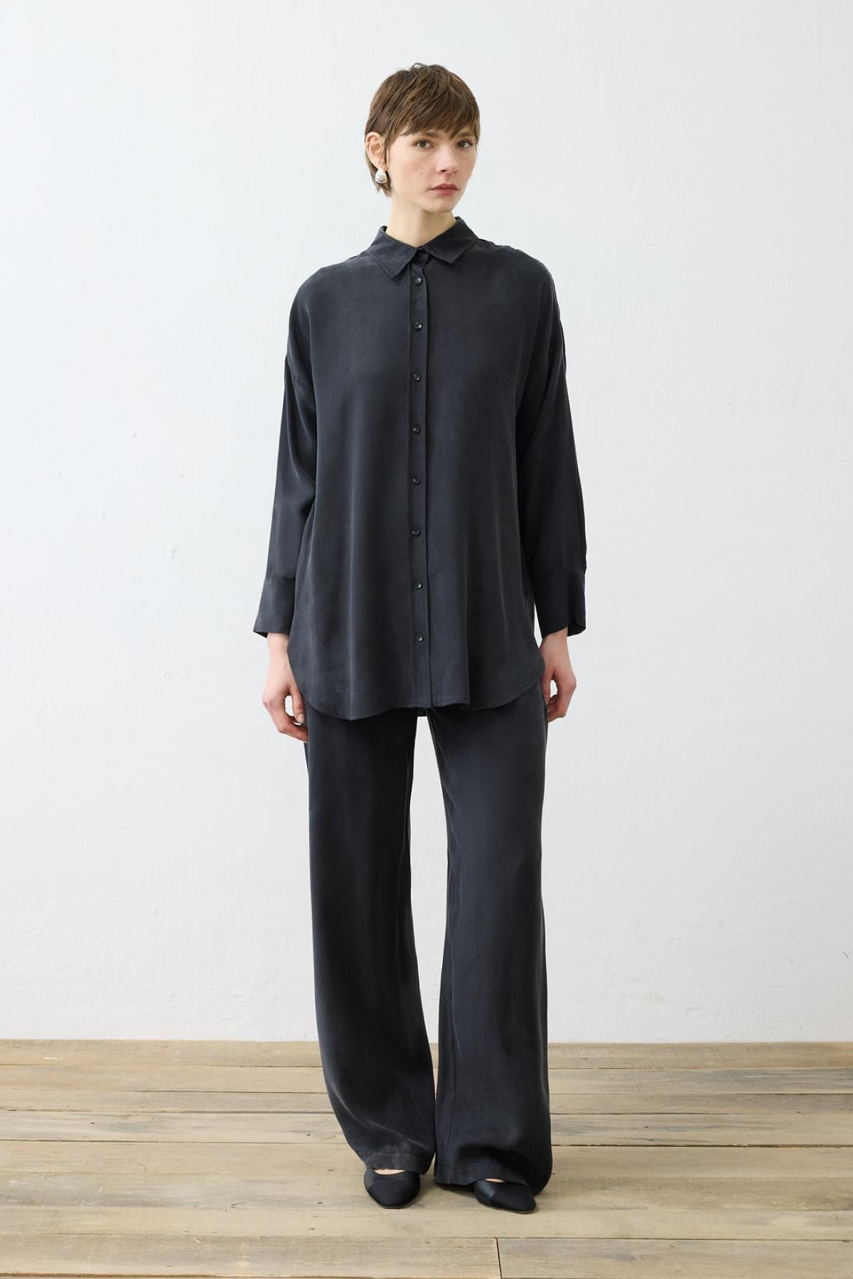 PRIME WASHED SILK PANTS SET BLACK