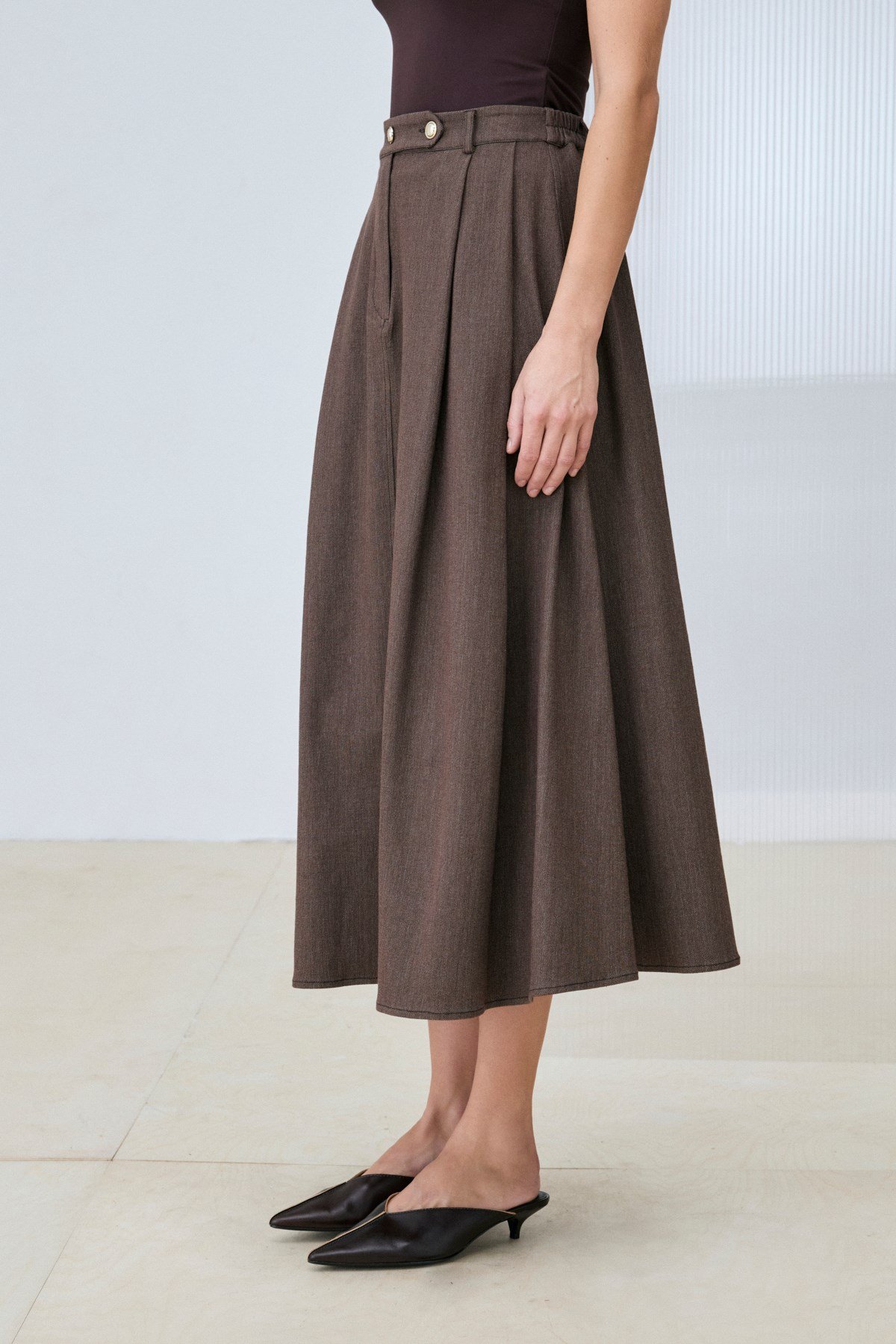 RAYON DENİM ETEK KAHVE