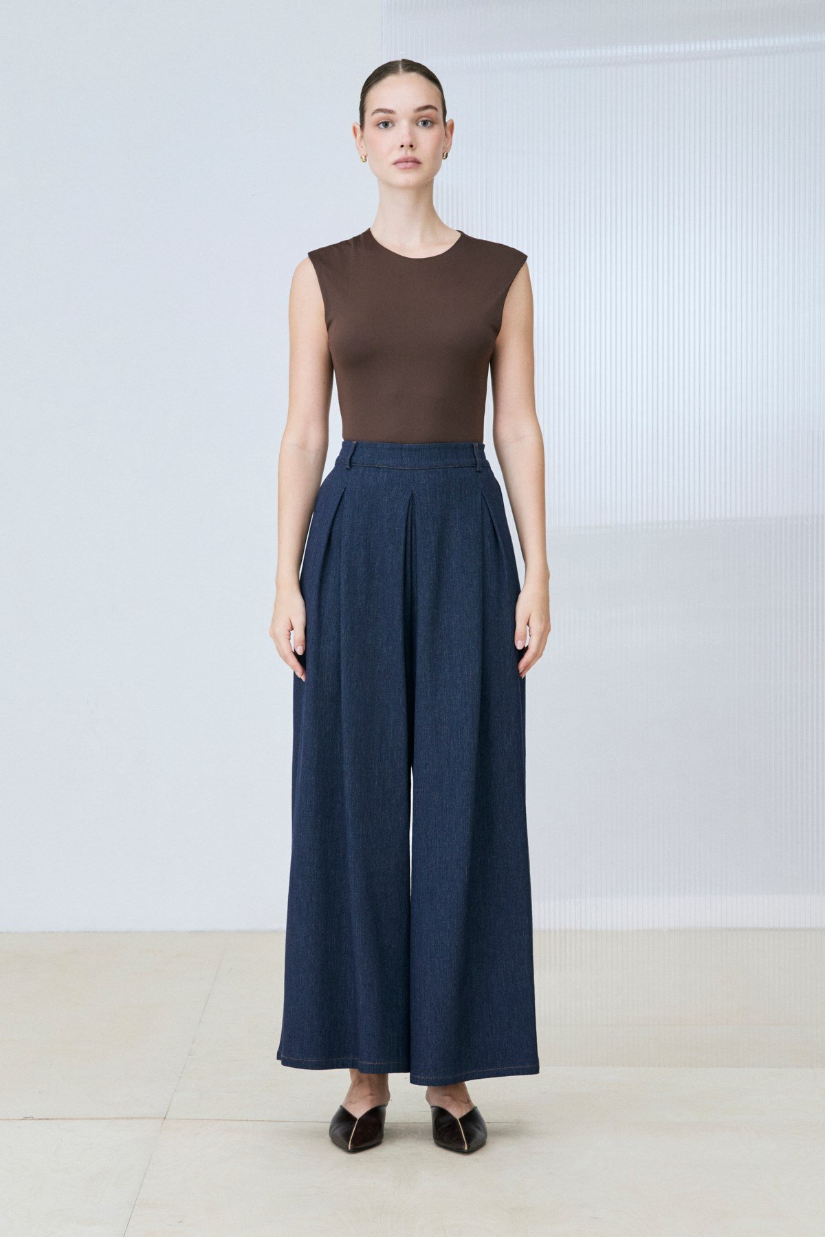 RAYON DENİM PİLE DETAY PANTOLON LACİVERT