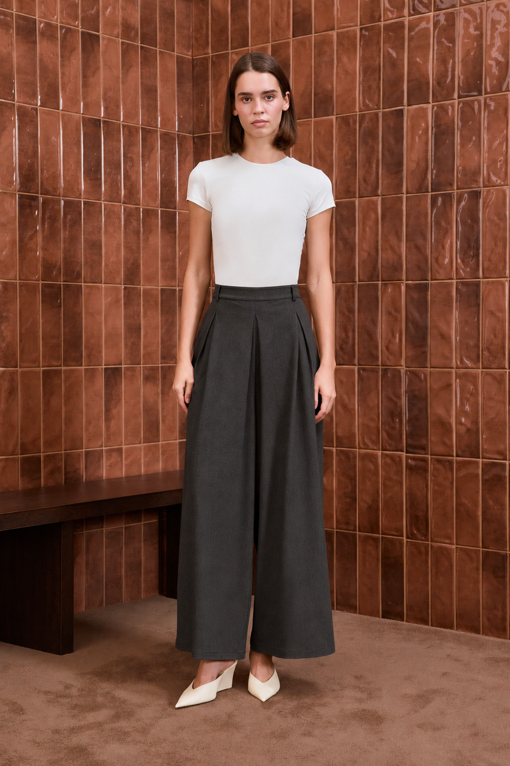 RAYON DENİM PİLE DETAY PANTOLON SİYAH