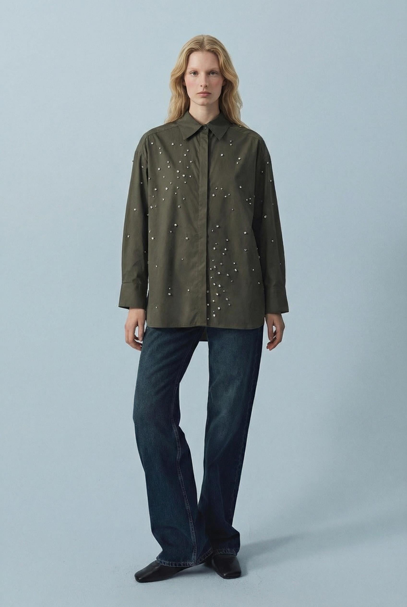 SAMBA KOTON STRAZ TAŞLI GÖMLEK HAKİ