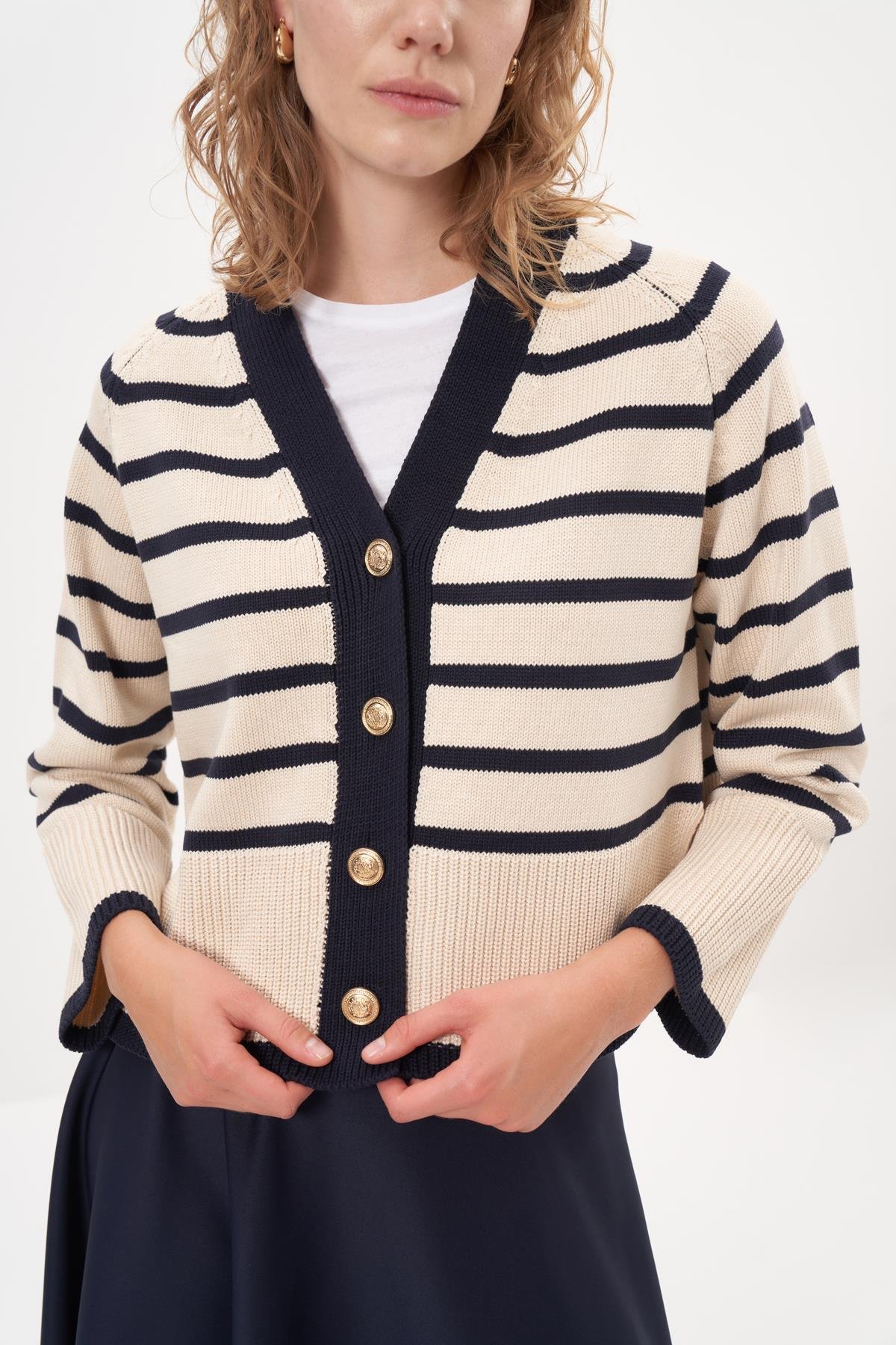 STYLE KNITWEAR SHORT CARDIGAN NAVY BLUE-STONE
