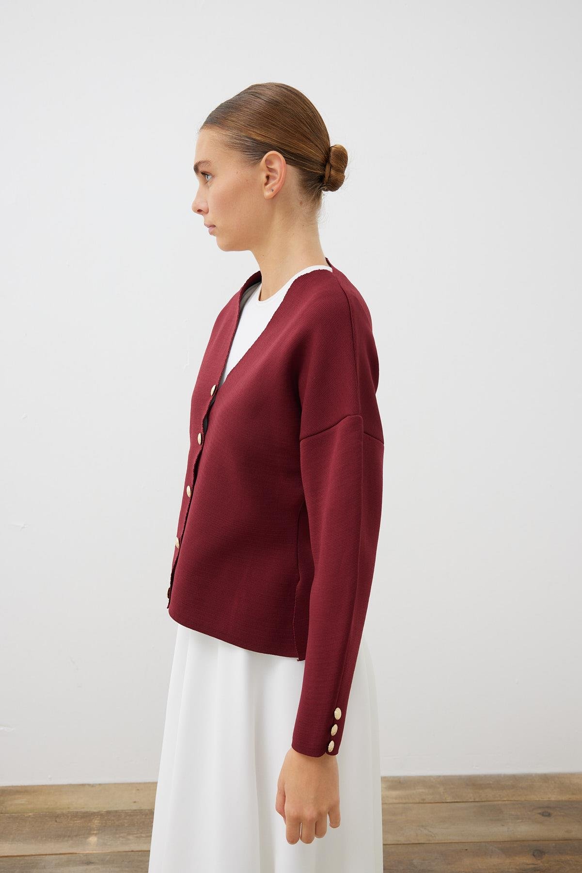 TERA ÇELİK ÖRME TRİKO HIRKA BORDO