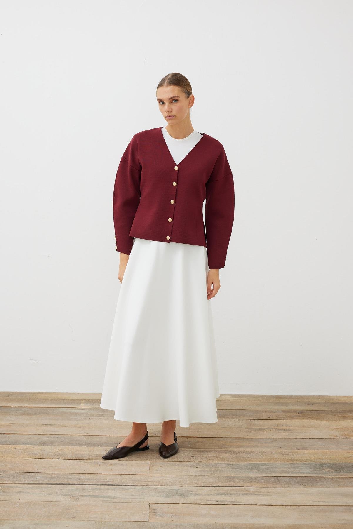 TERA ÇELİK ÖRME TRİKO HIRKA BORDO