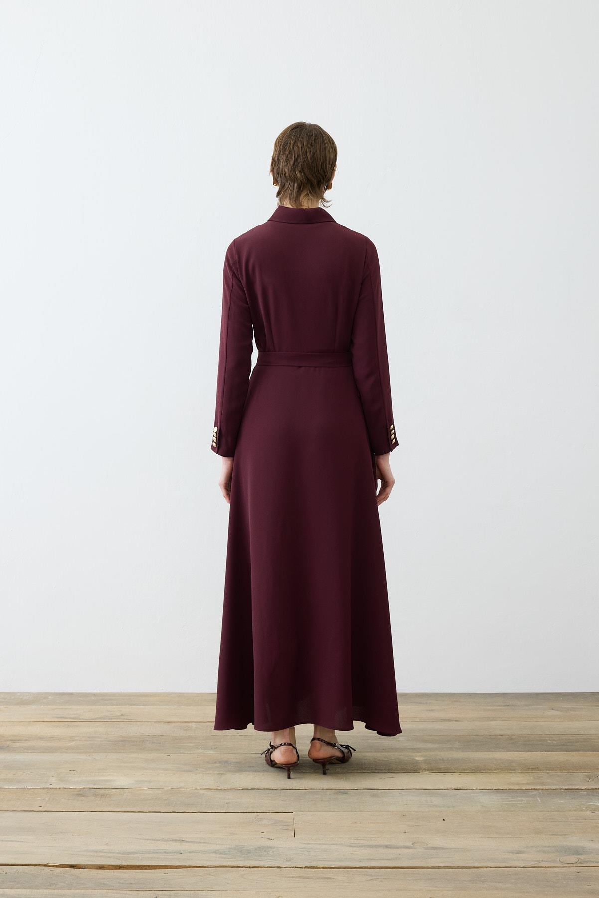VALEN CEPLİ KREP ELBİSE BORDO