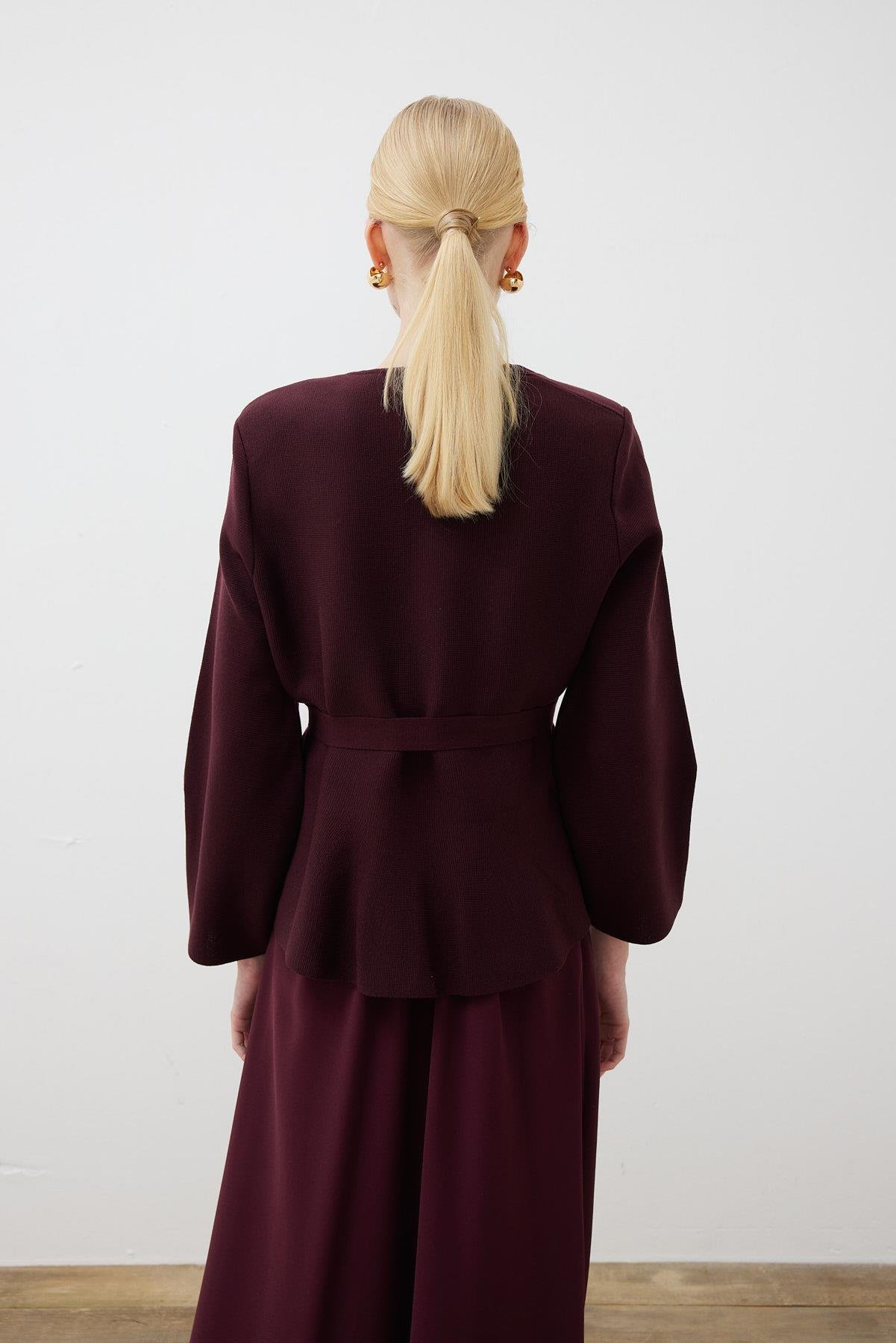 VERA ÇELİK ÖRME PEPLUM HIRKA BORDO