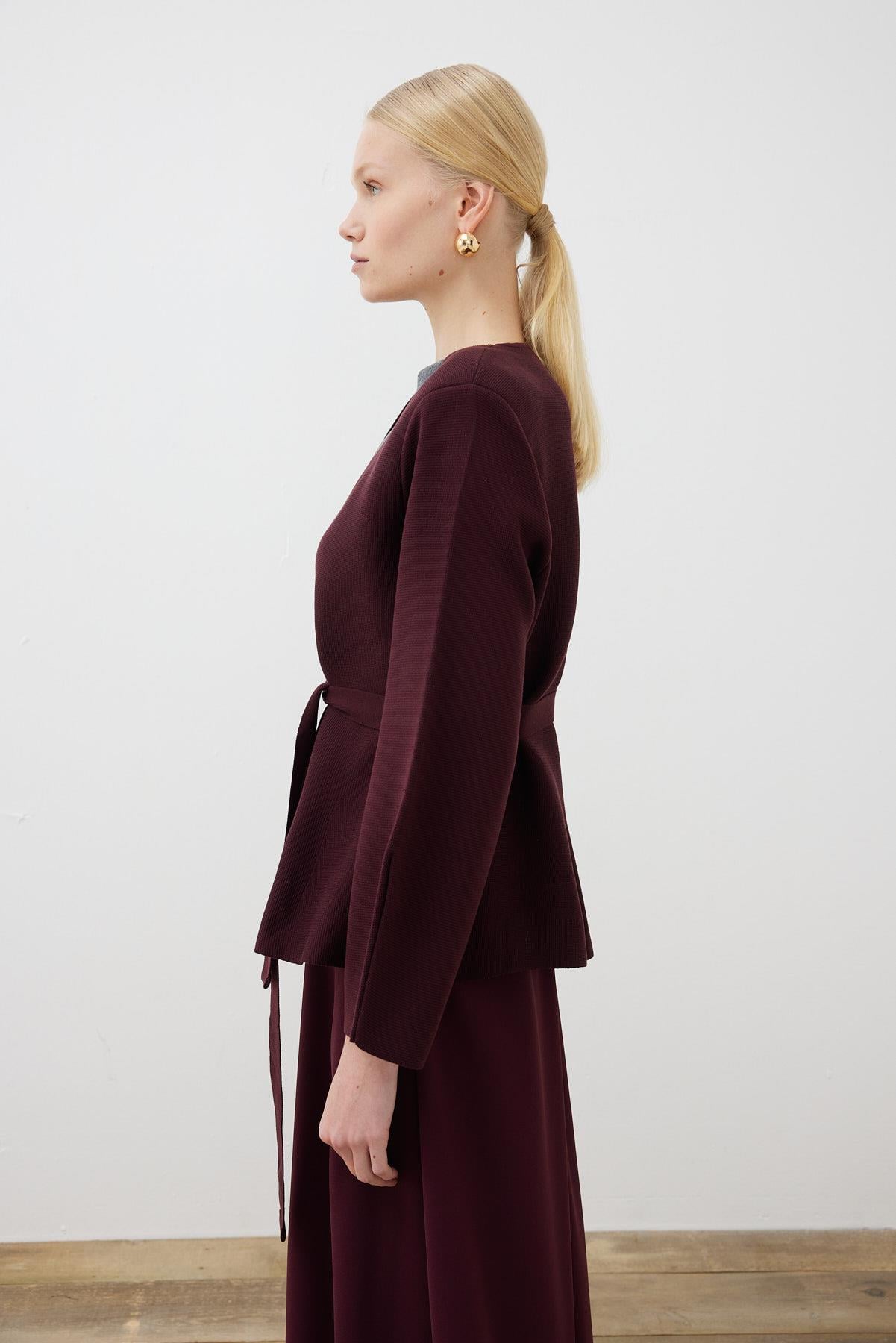 VERA ÇELİK ÖRME PEPLUM HIRKA BORDO