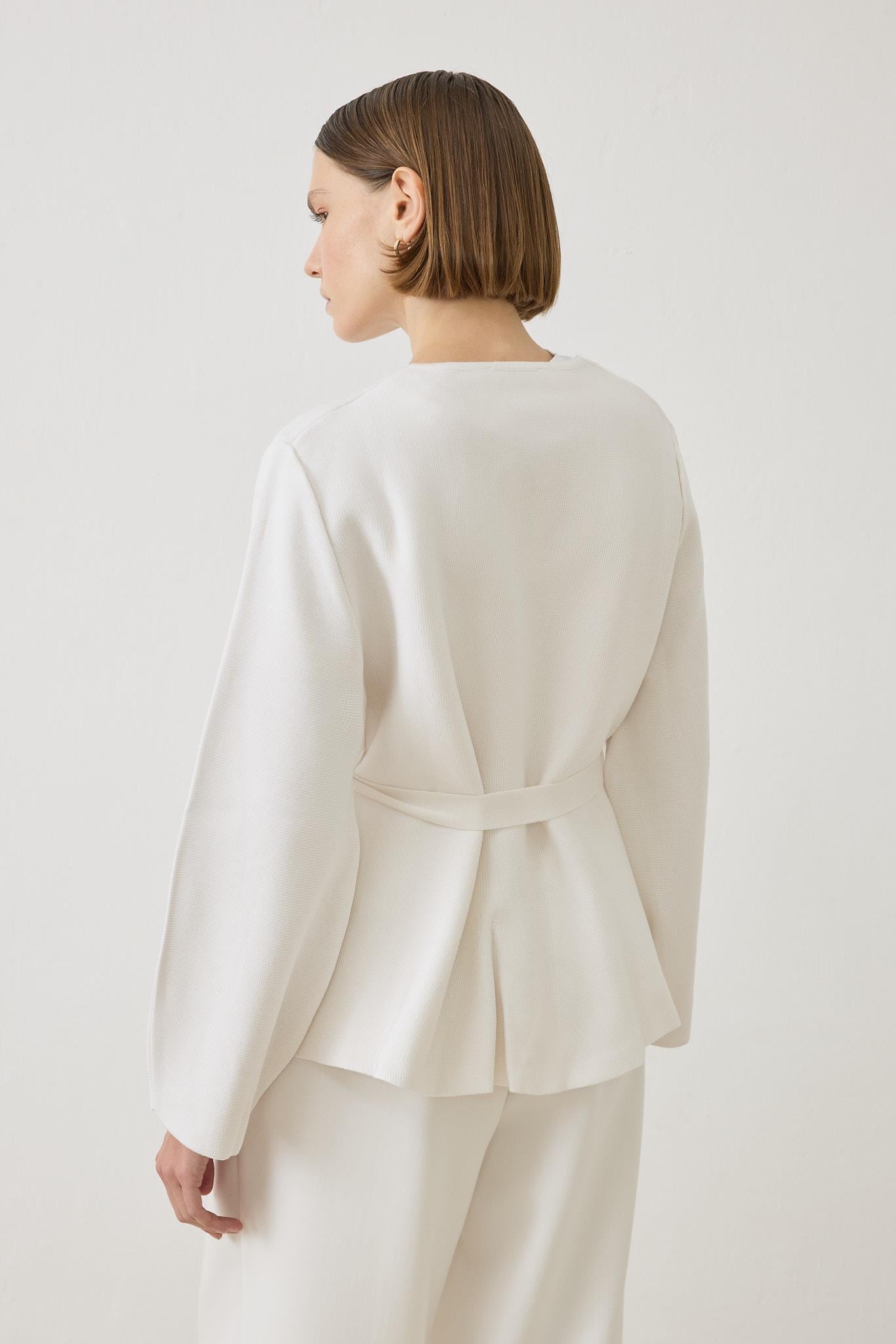 VERA ÇELİK ÖRME PEPLUM HIRKA EKRU