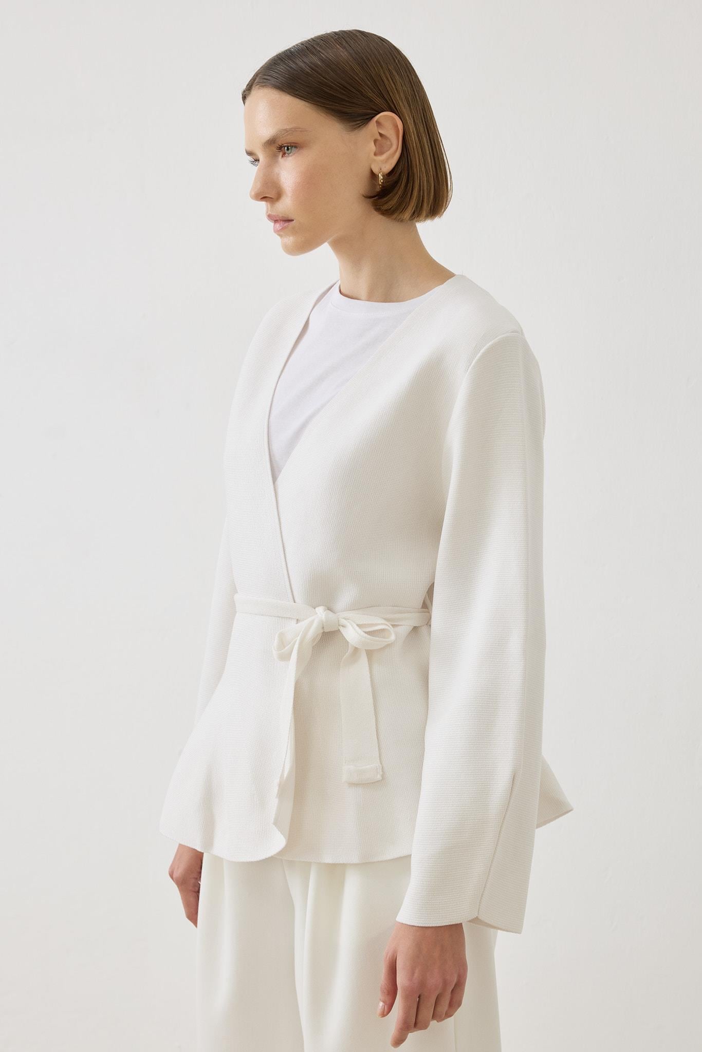 VERA ÇELİK ÖRME PEPLUM HIRKA EKRU