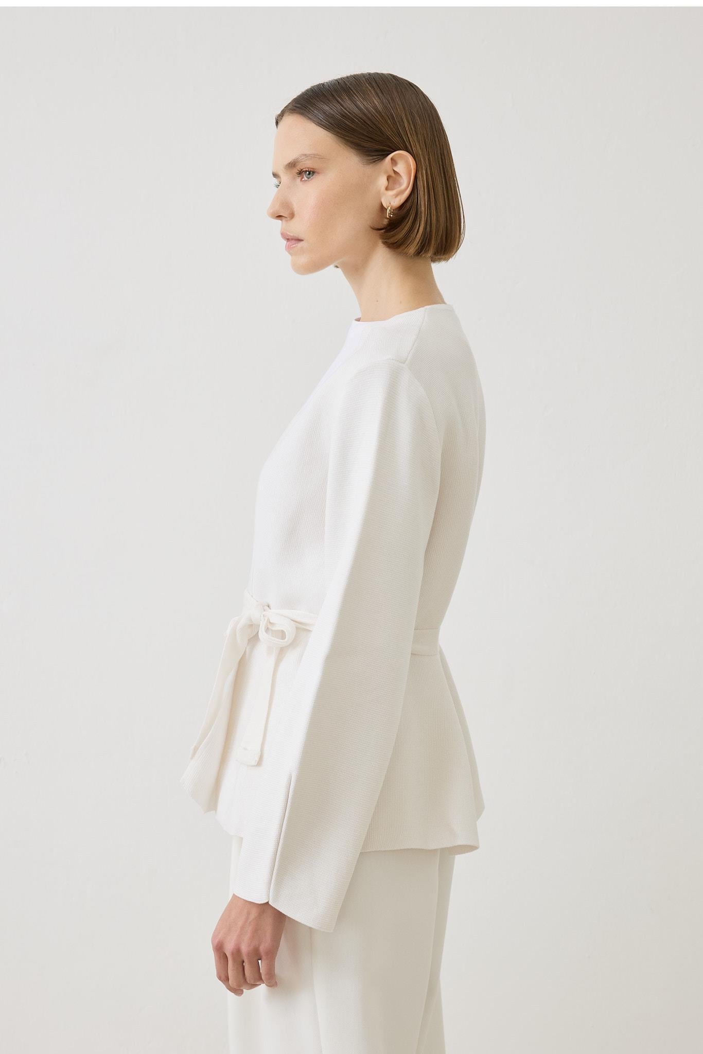 VERA ÇELİK ÖRME PEPLUM HIRKA EKRU