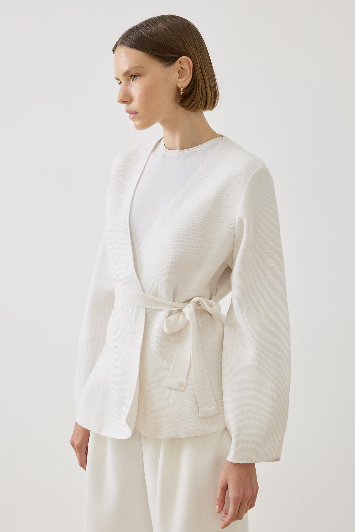 VERA ÇELİK ÖRME PEPLUM HIRKA EKRU
