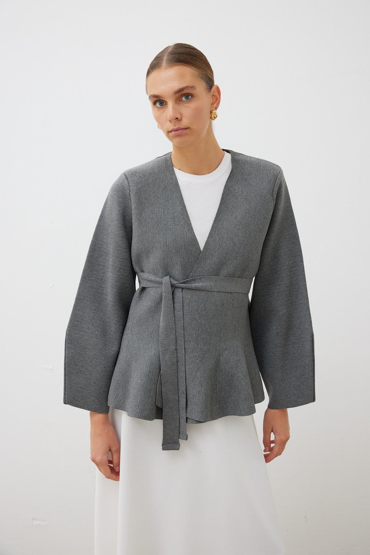 VERA ÇELİK ÖRME PEPLUM HIRKA GRİ MELANJ