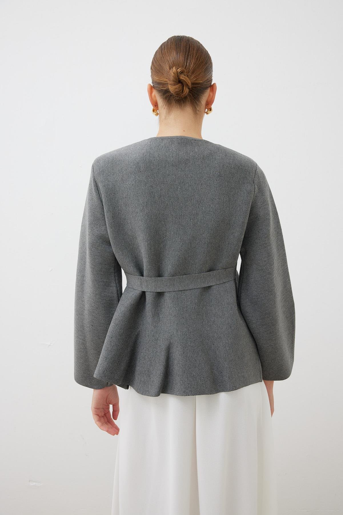 VERA ÇELİK ÖRME PEPLUM HIRKA GRİ MELANJ