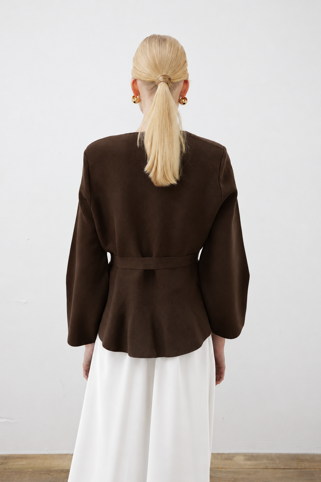 VERA ÇELİK ÖRME PEPLUM HIRKA KAHVE