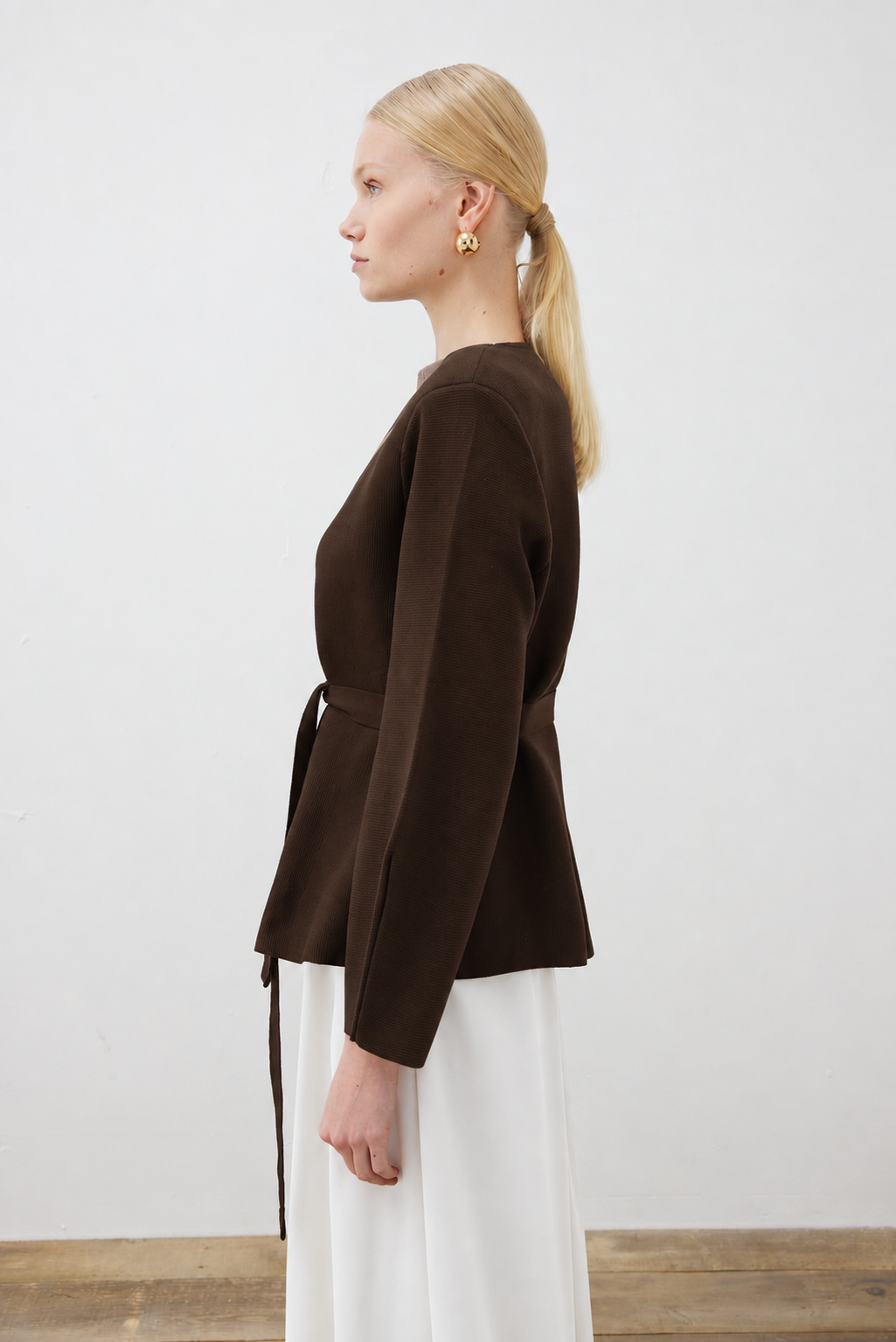 VERA ÇELİK ÖRME PEPLUM HIRKA KAHVE