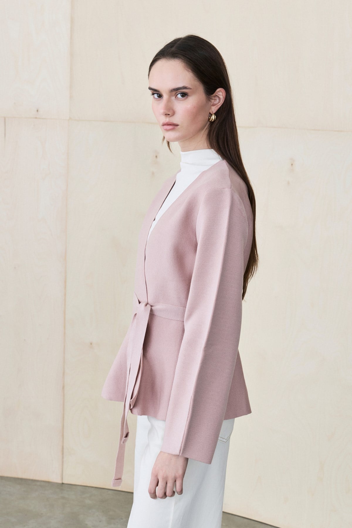 VERA ÇELİK ÖRME PEPLUM HIRKA PUDRA