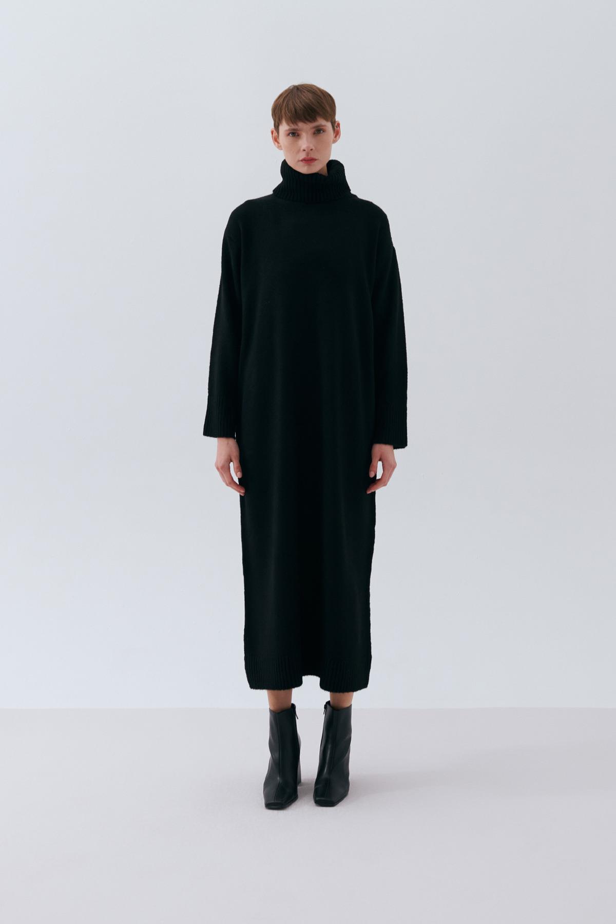 VOGUE NECK KNITWEAR DRESS BLACK VOGUE NECK KNITWEAR DRESS BLACK