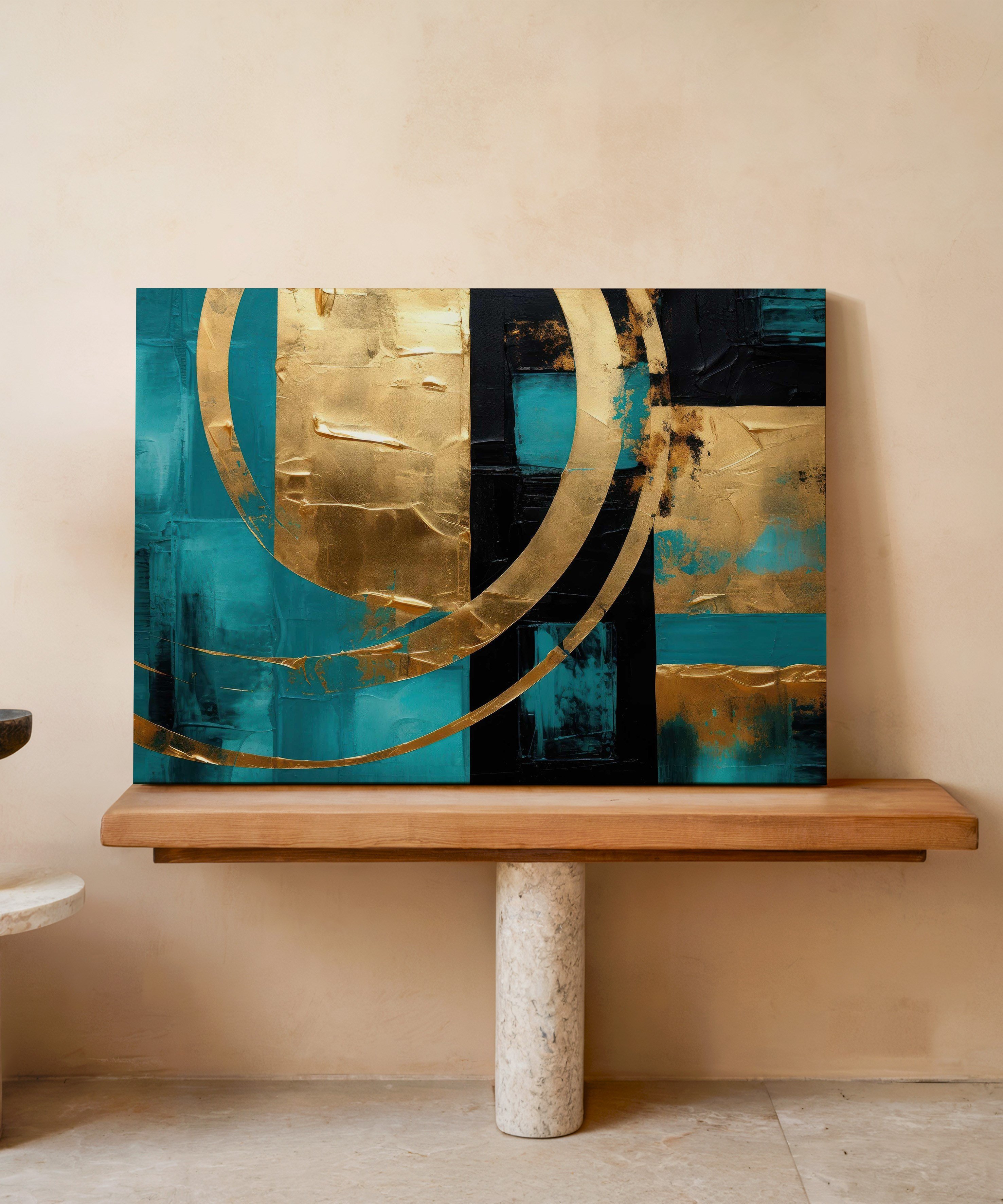  Lux Turkuaz Altın 5 | Yağlıboya dokulu canvas baskı