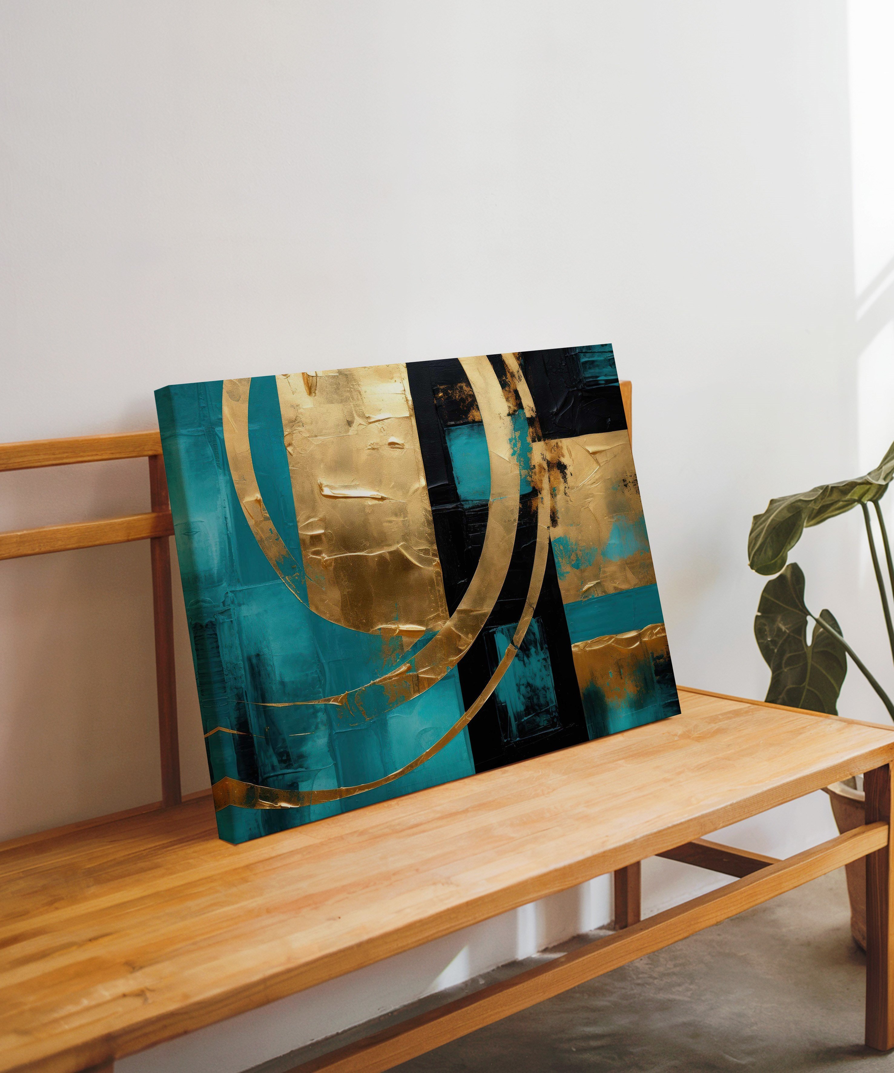  Lux Turkuaz Altın 5 | Yağlıboya dokulu canvas baskı