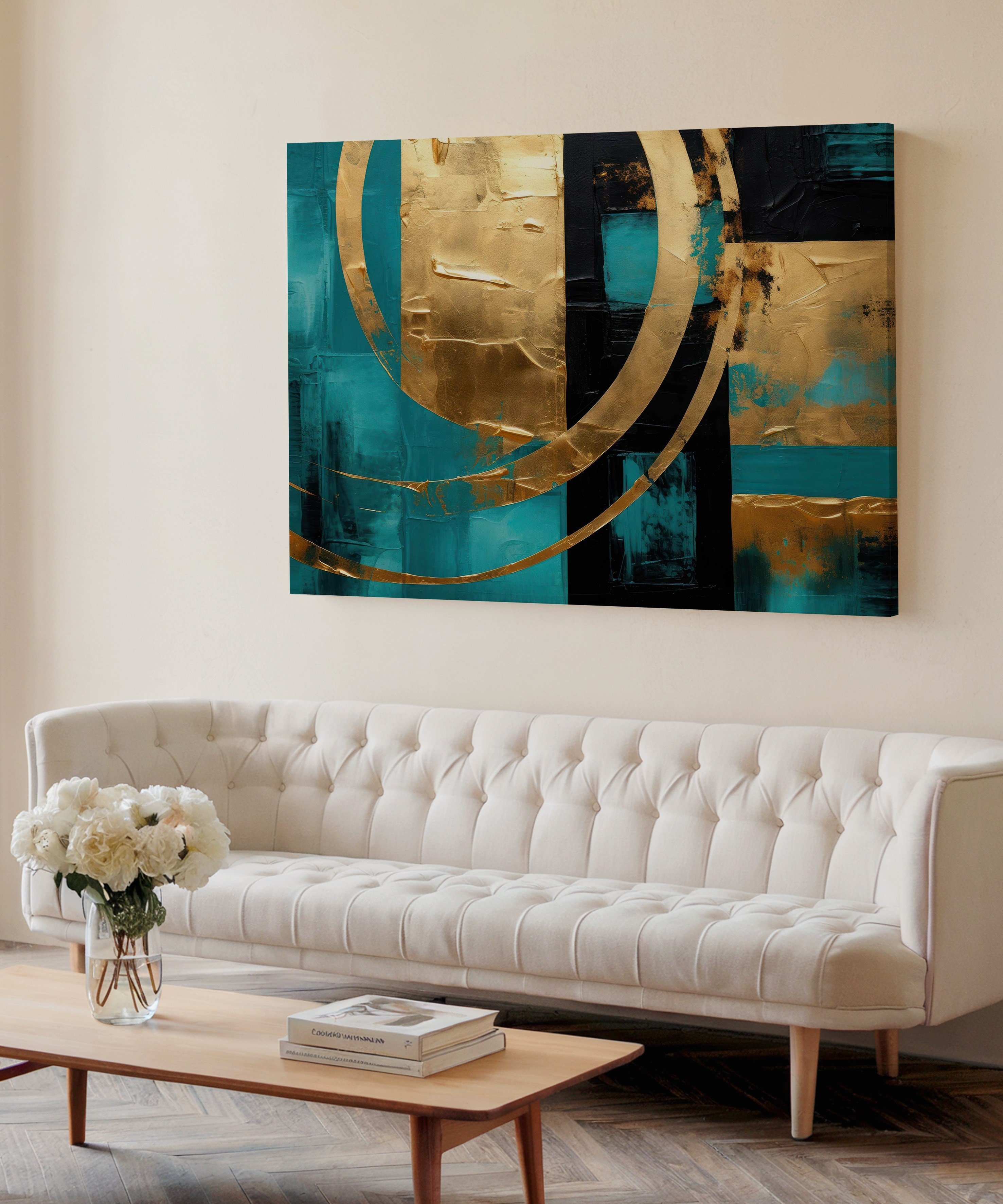  Lux Turkuaz Altın 5 | Yağlıboya dokulu canvas baskı