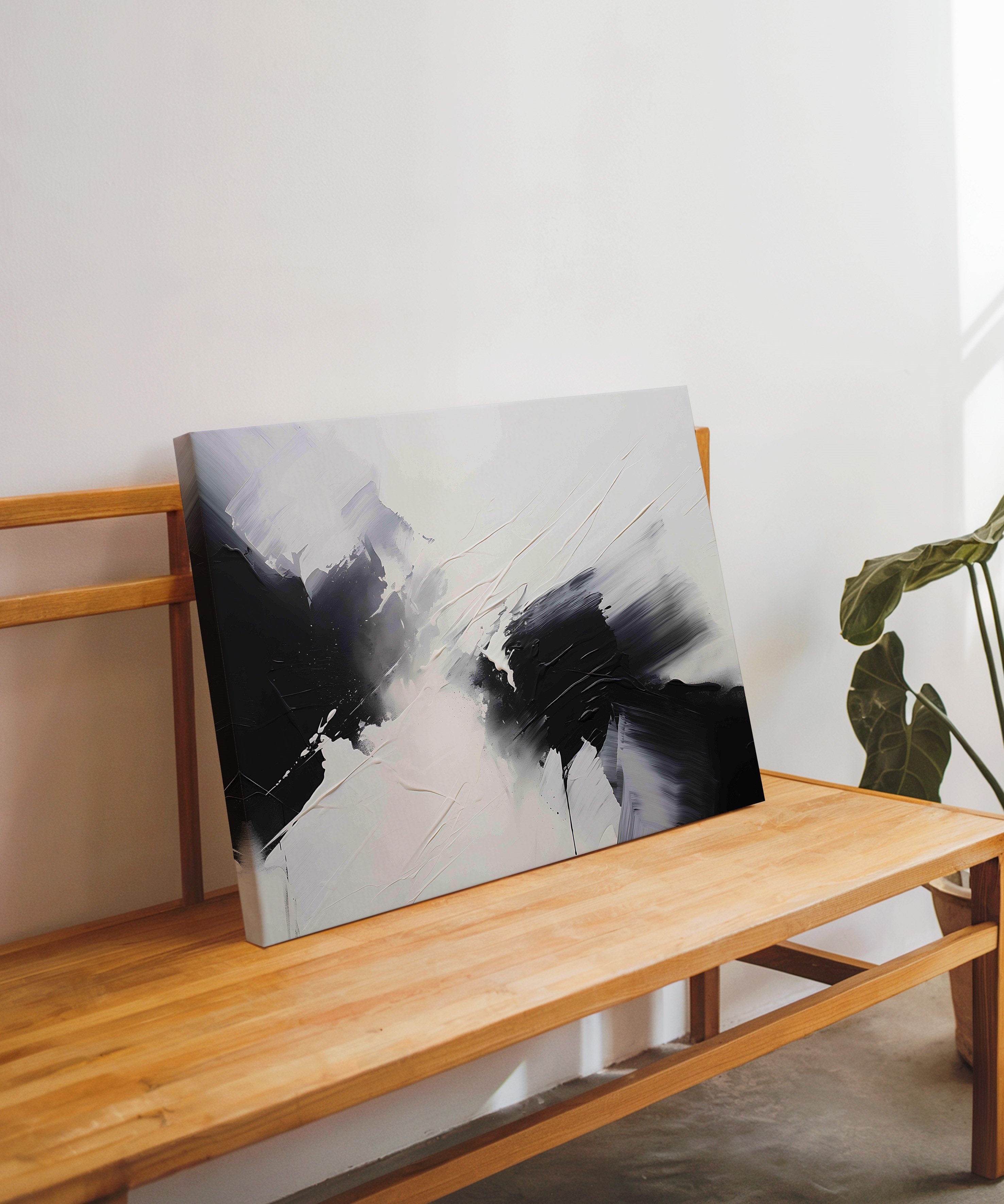 Abstract black and white | Yağlıboya dokulu canvas baskı