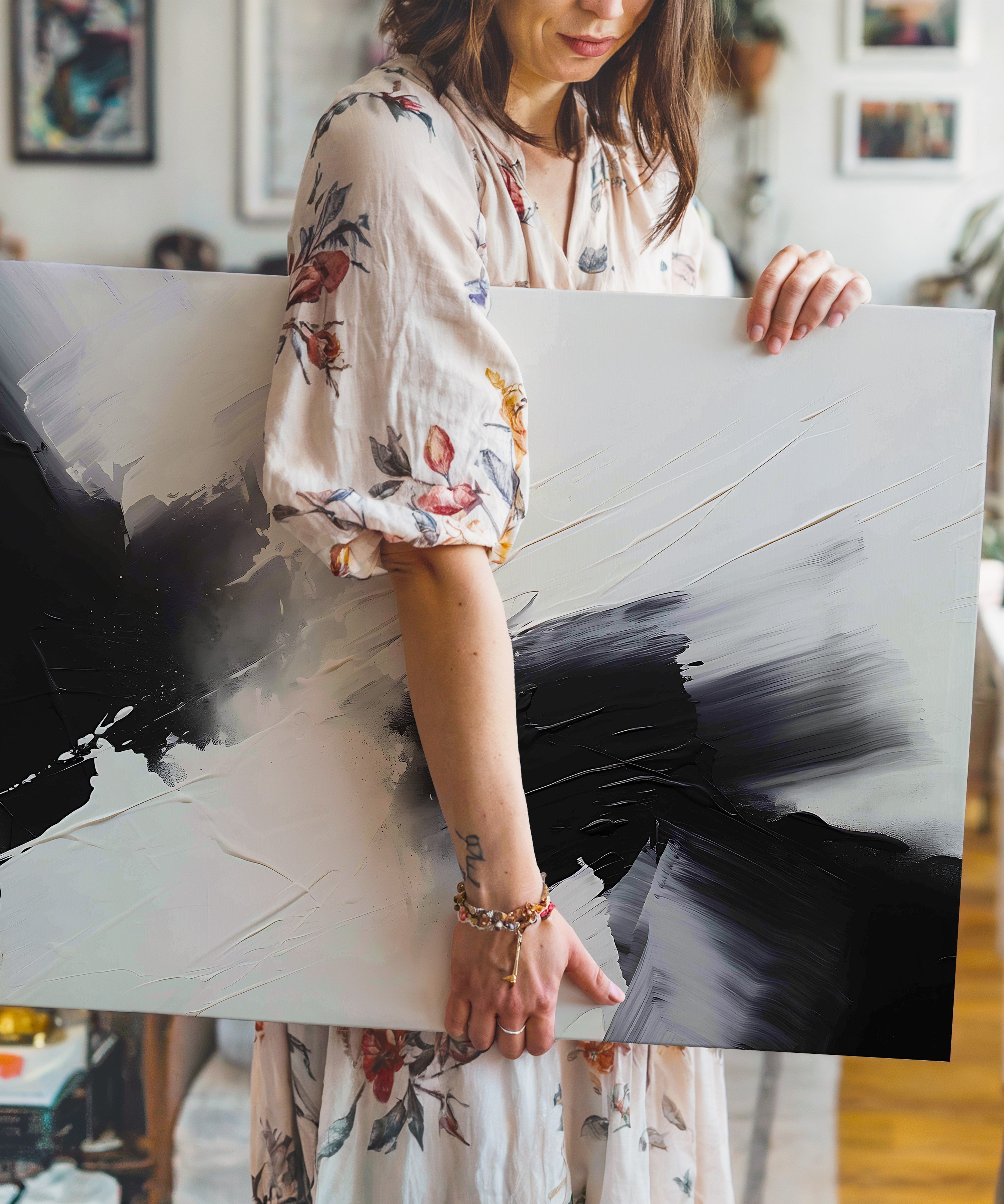 Abstract black and white | Yağlıboya dokulu canvas baskı