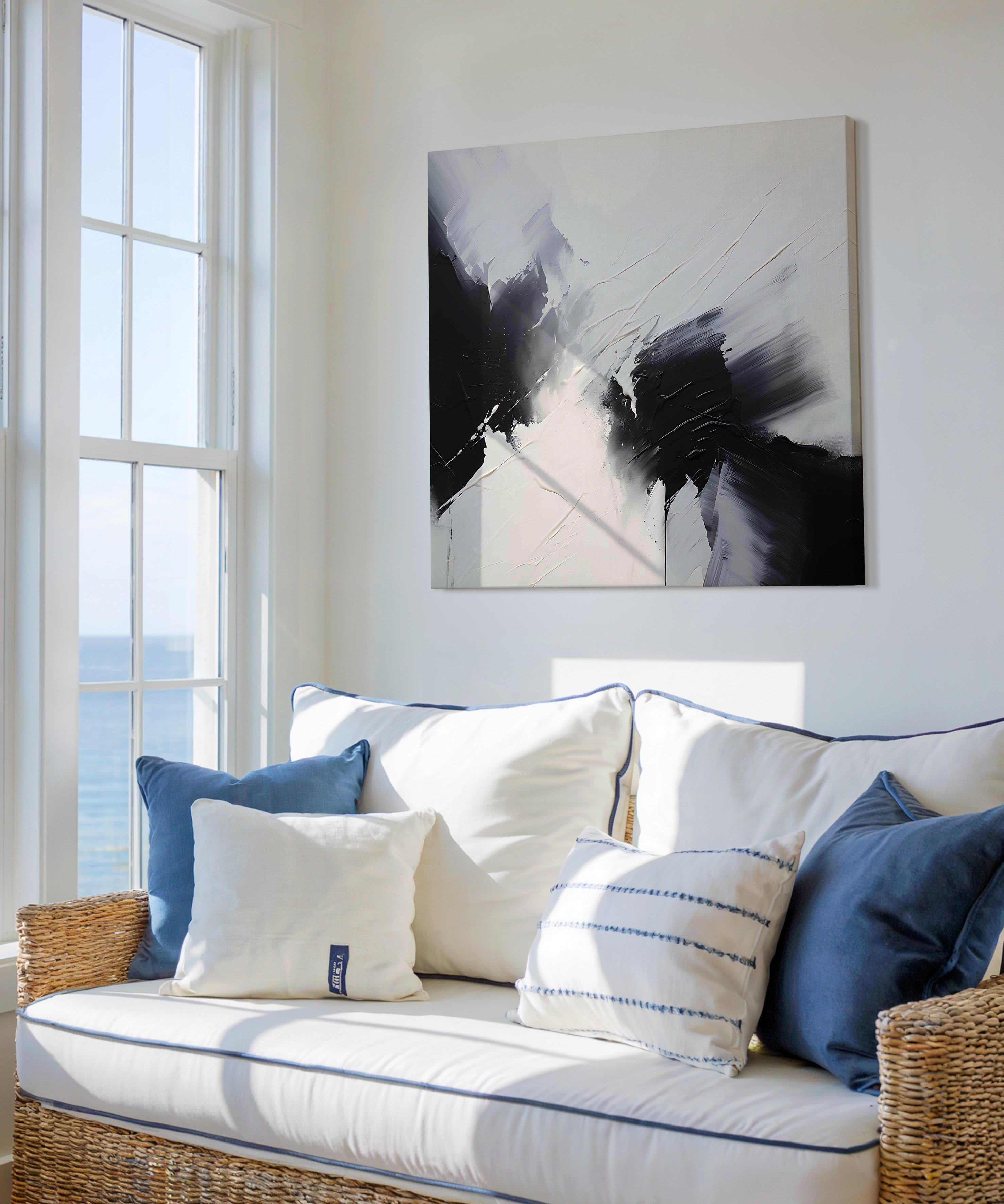 Abstract black and white | Yağlıboya dokulu canvas baskı