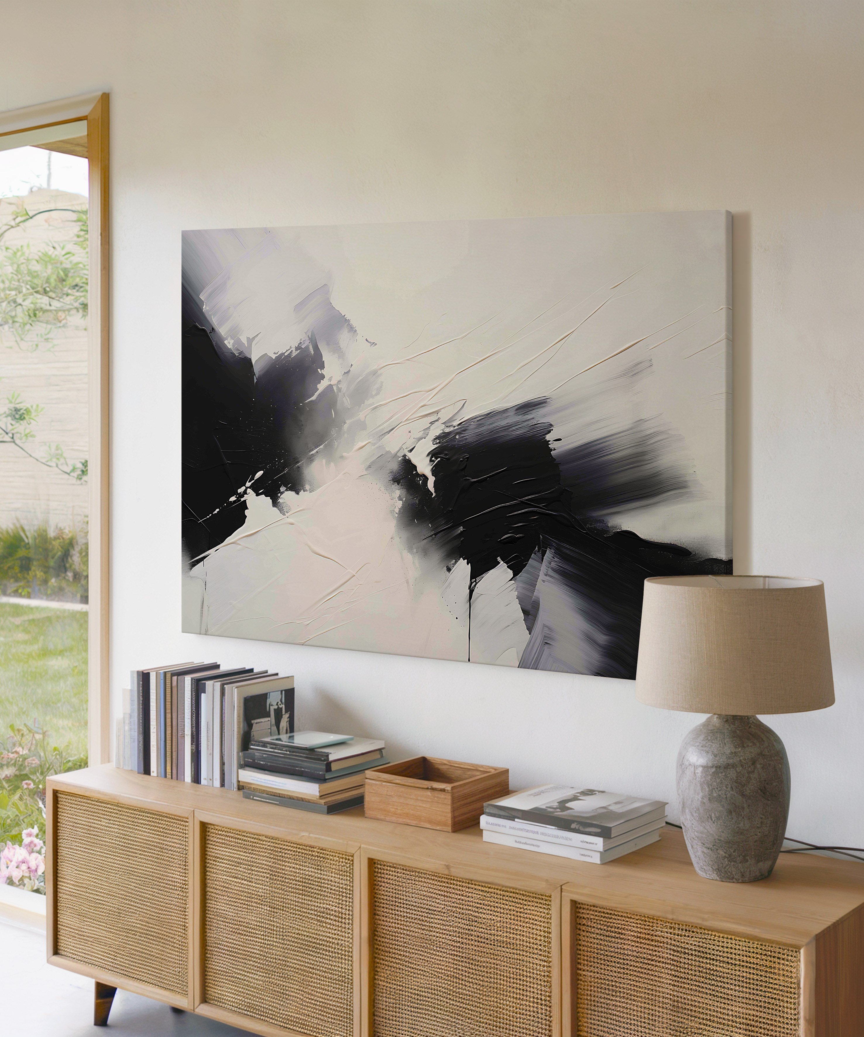 Abstract black and white | Yağlıboya dokulu canvas baskı