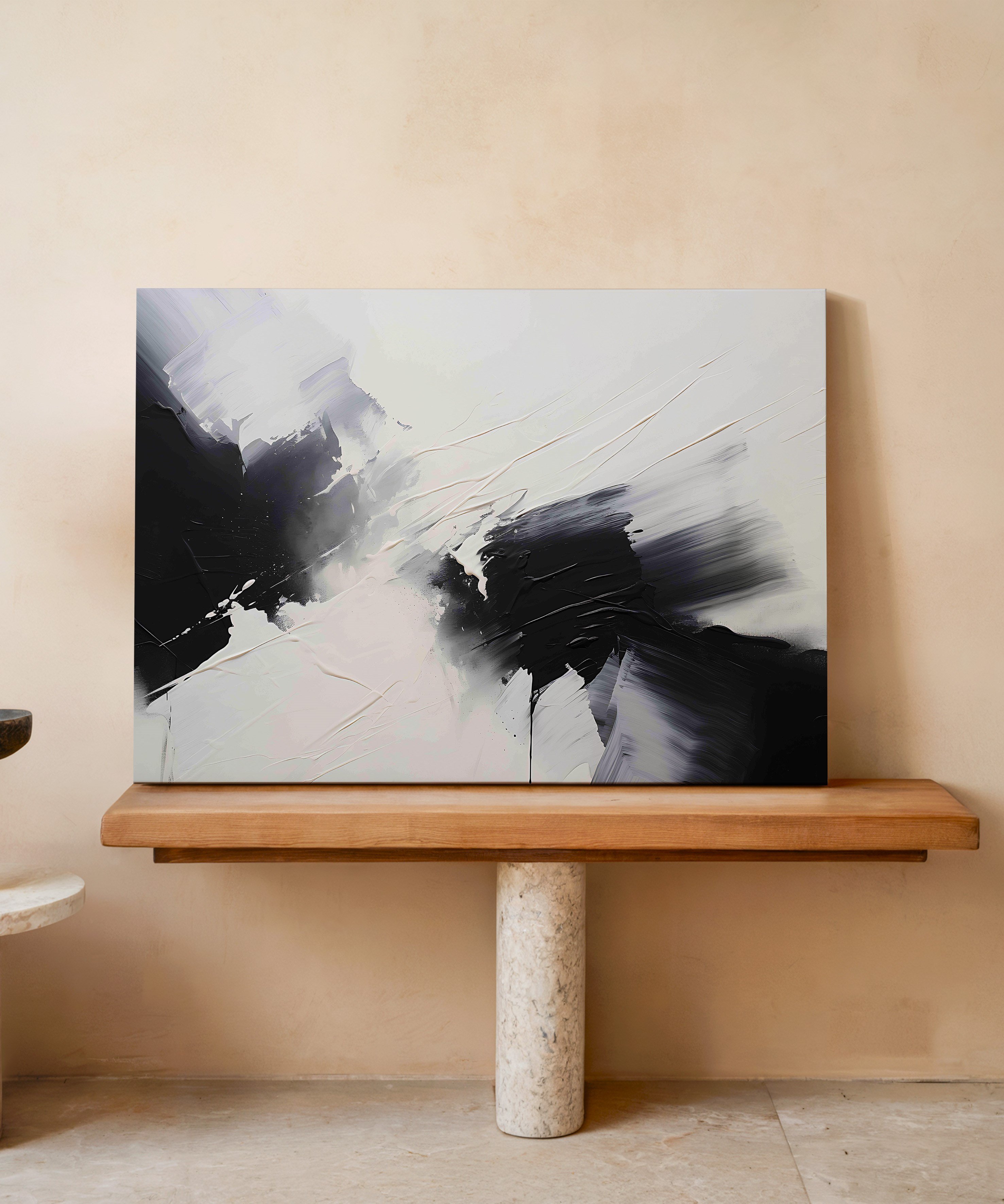 Abstract black and white | Yağlıboya dokulu canvas baskı