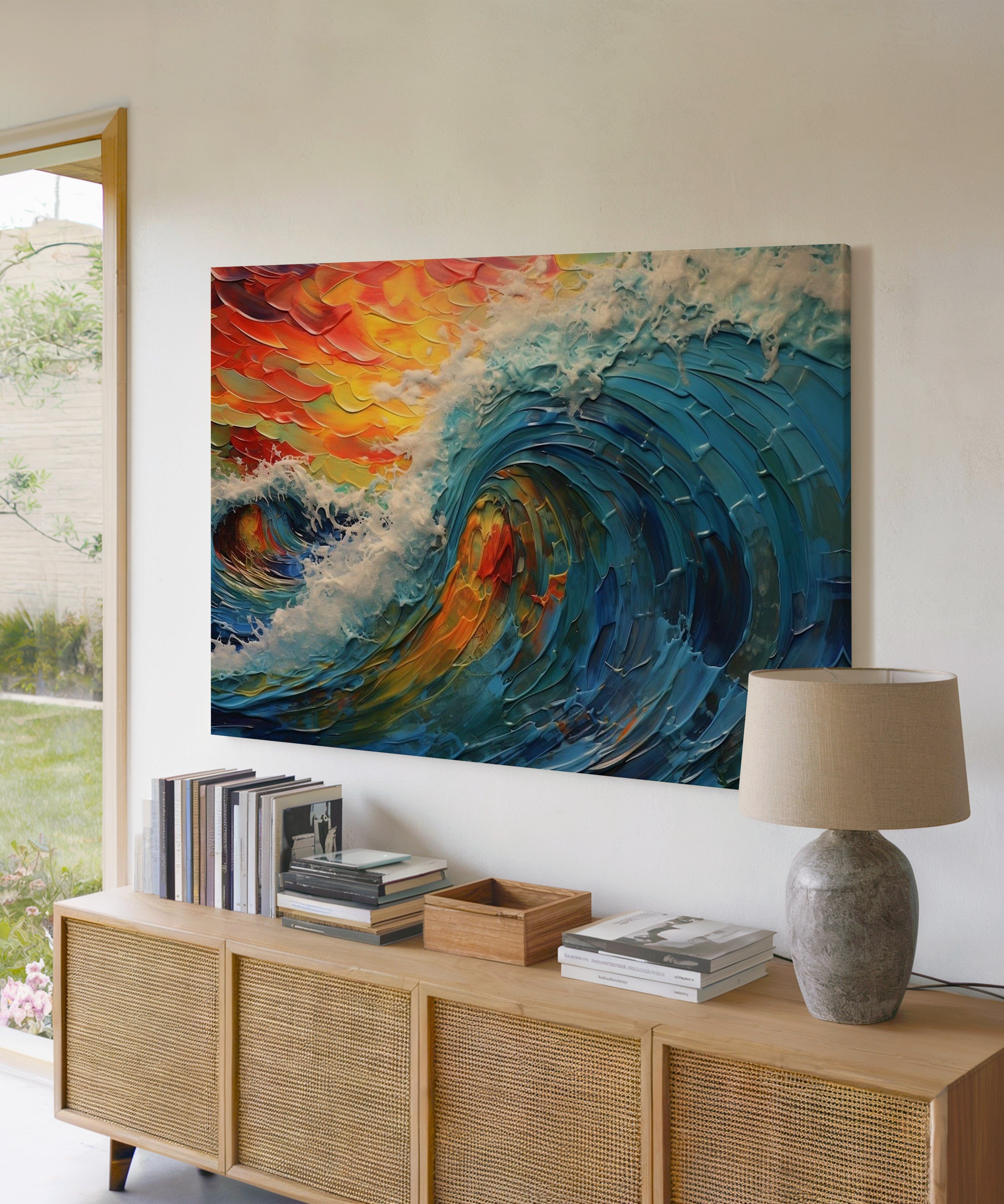 Alev ve Dalga | Yağlı Boya Dokulu Canvas Baskı
