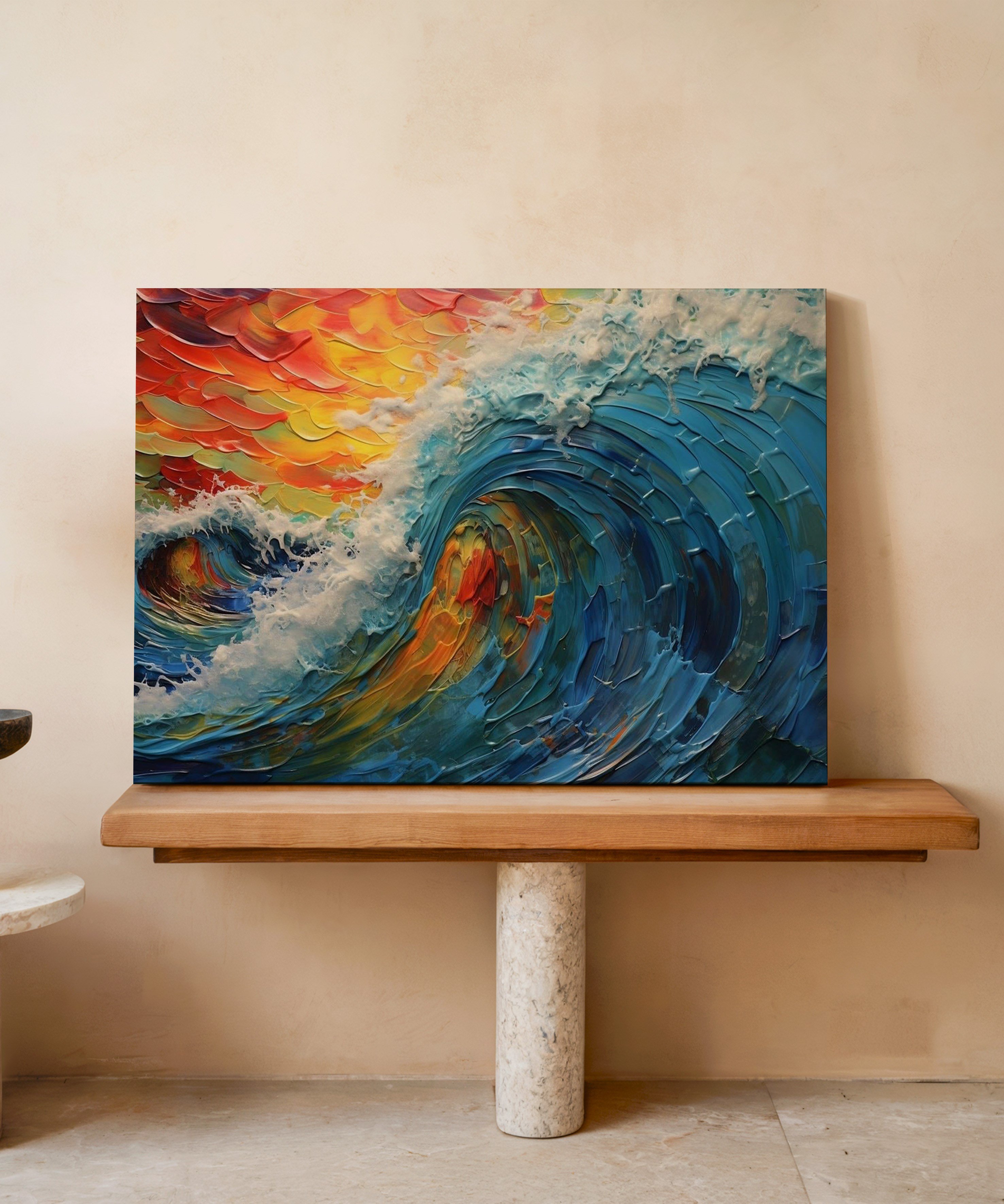 Alev ve Dalga | Yağlı Boya Dokulu Canvas Baskı