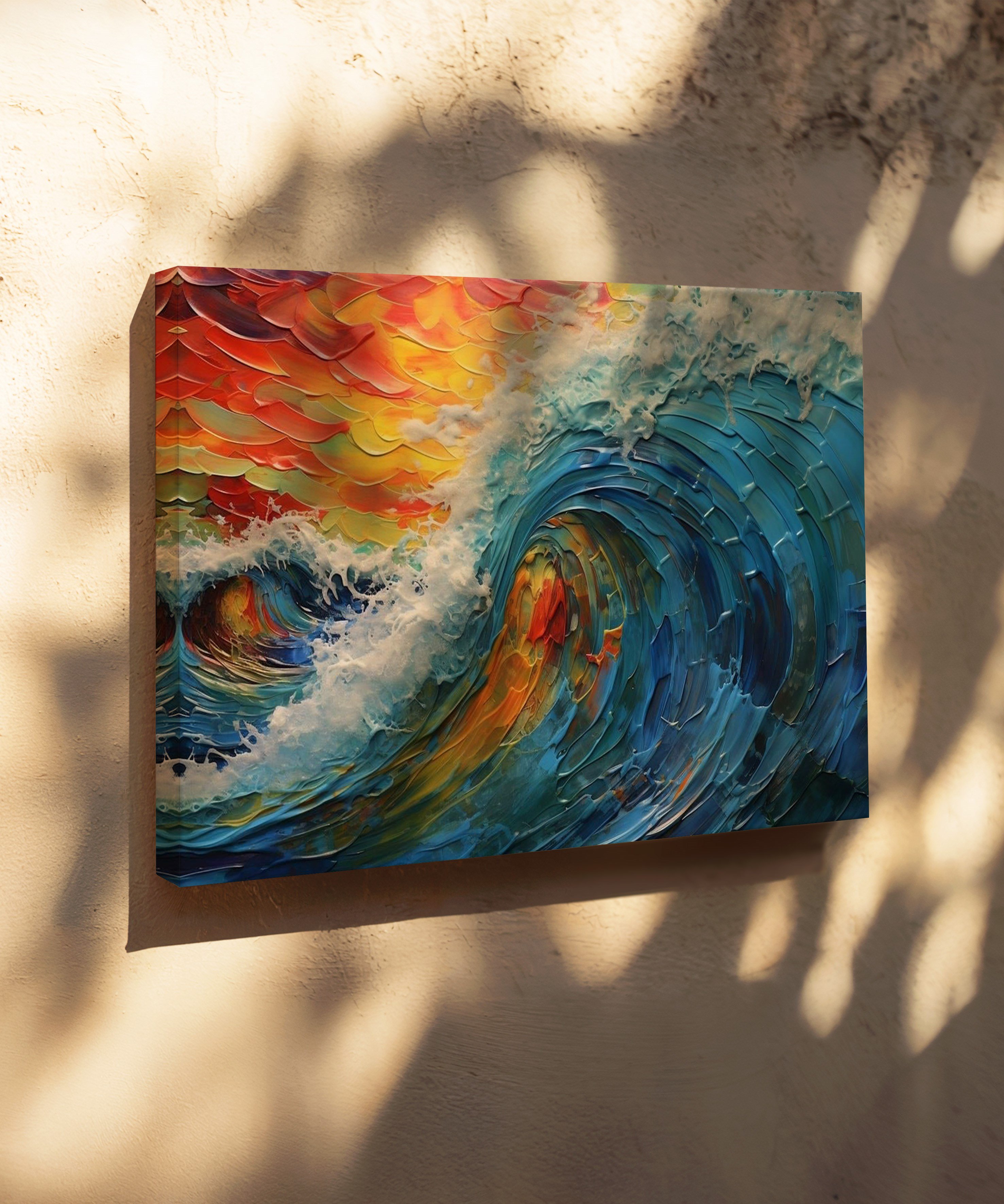 Alev ve Dalga | Yağlı Boya Dokulu Canvas Baskı