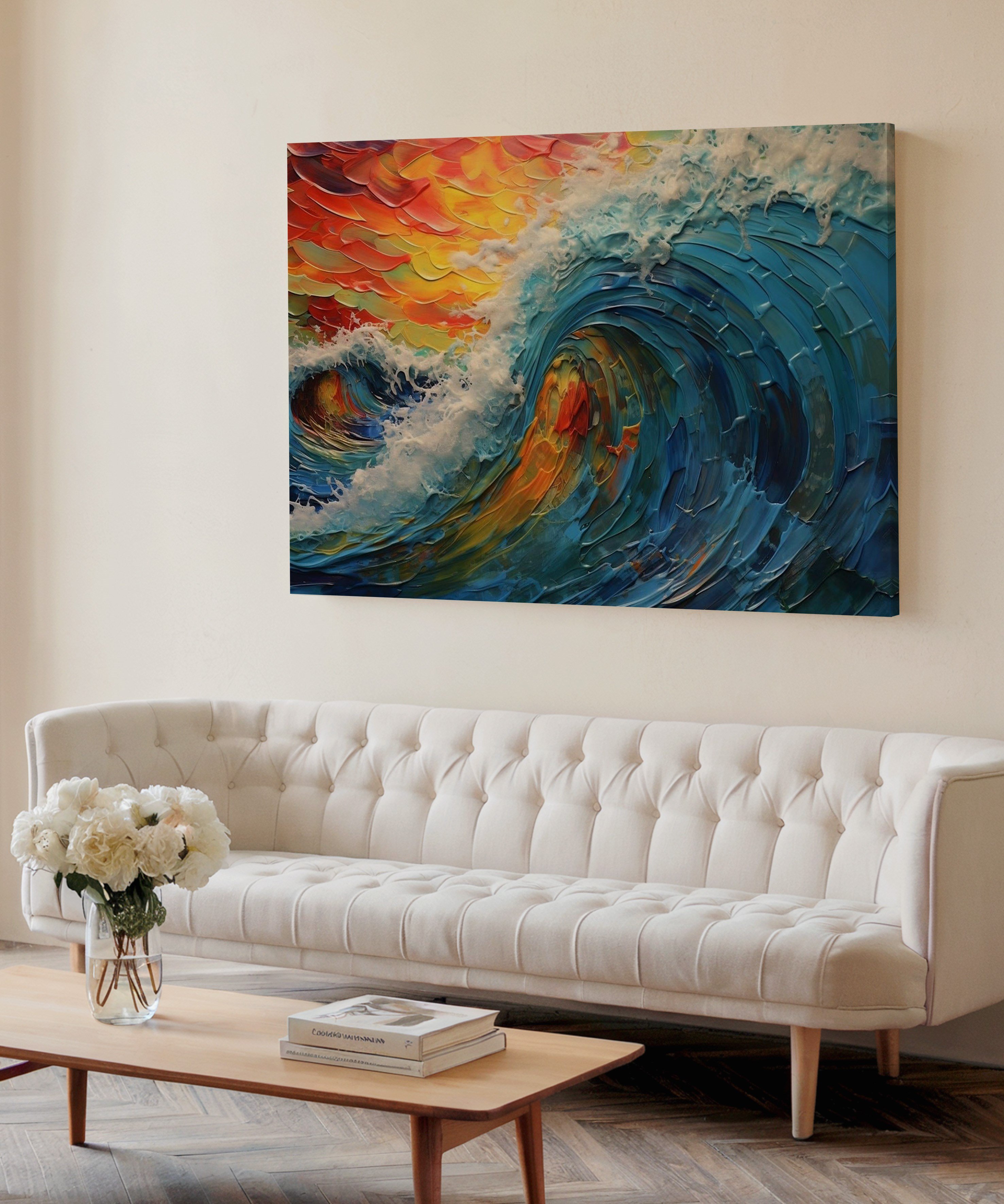Alev ve Dalga | Yağlı Boya Dokulu Canvas Baskı