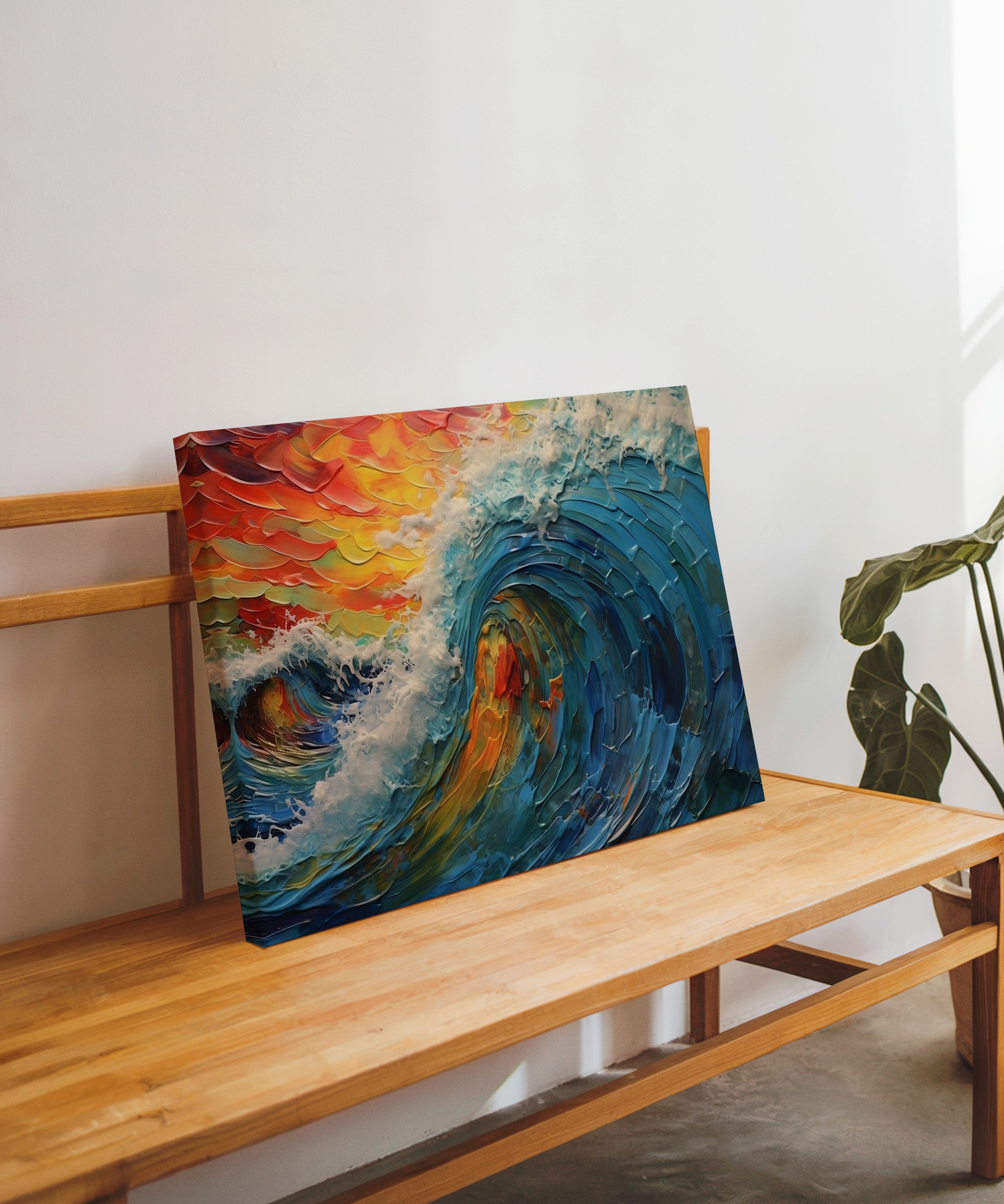 Alev ve Dalga | Yağlı Boya Dokulu Canvas Baskı