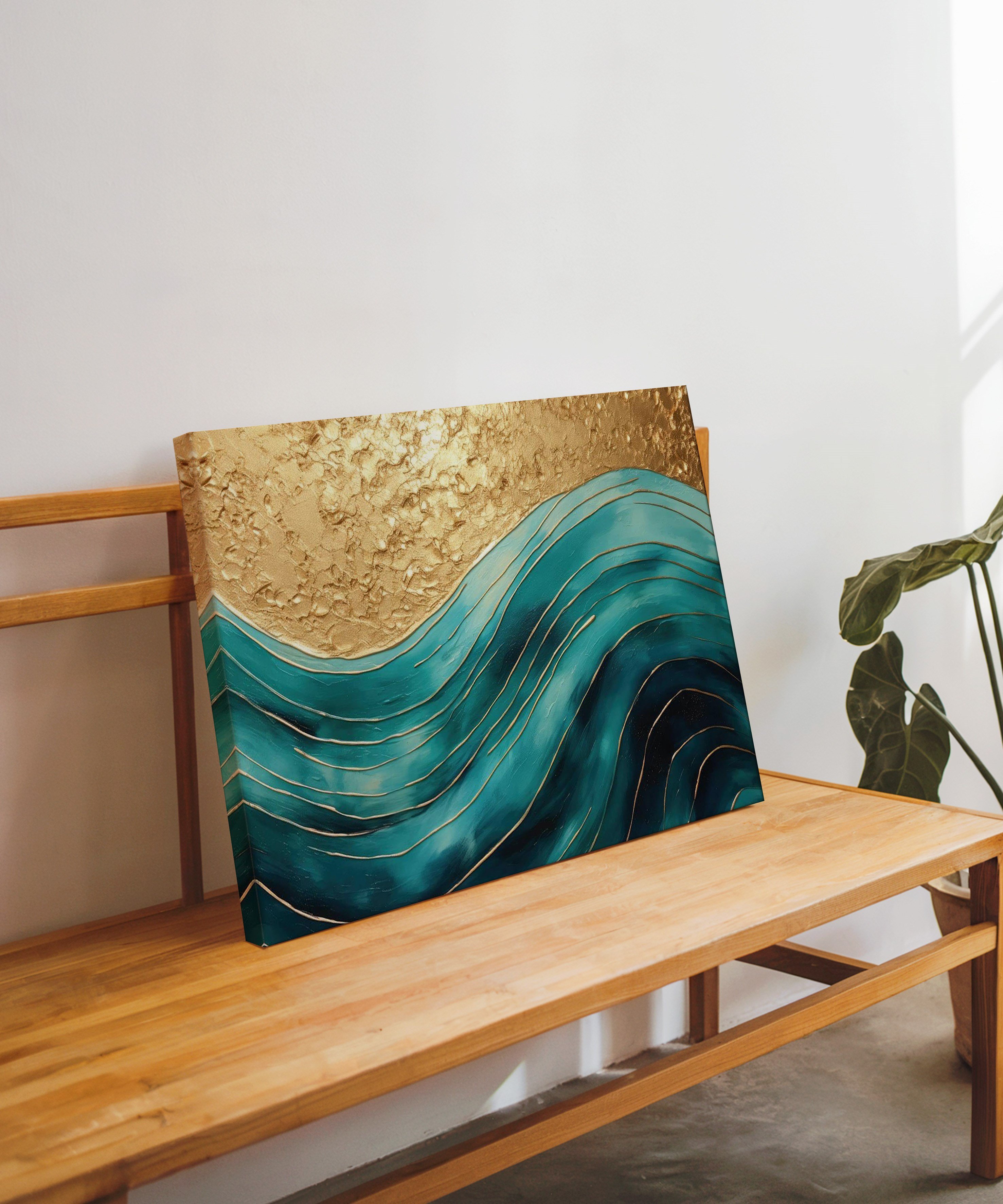 Altın Dalgalar | Yağlı Boya Dokulu Canvas Baskı