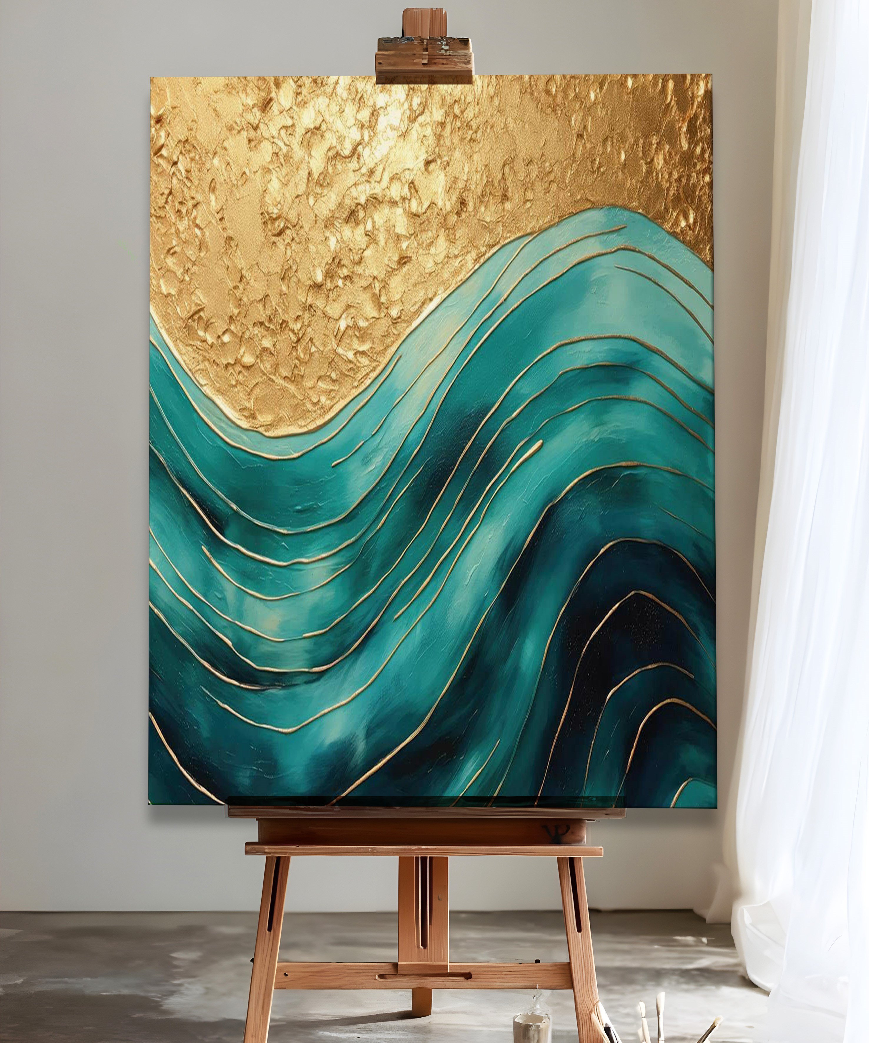 Altın Dalgalar | Yağlı Boya Dokulu Canvas Baskı