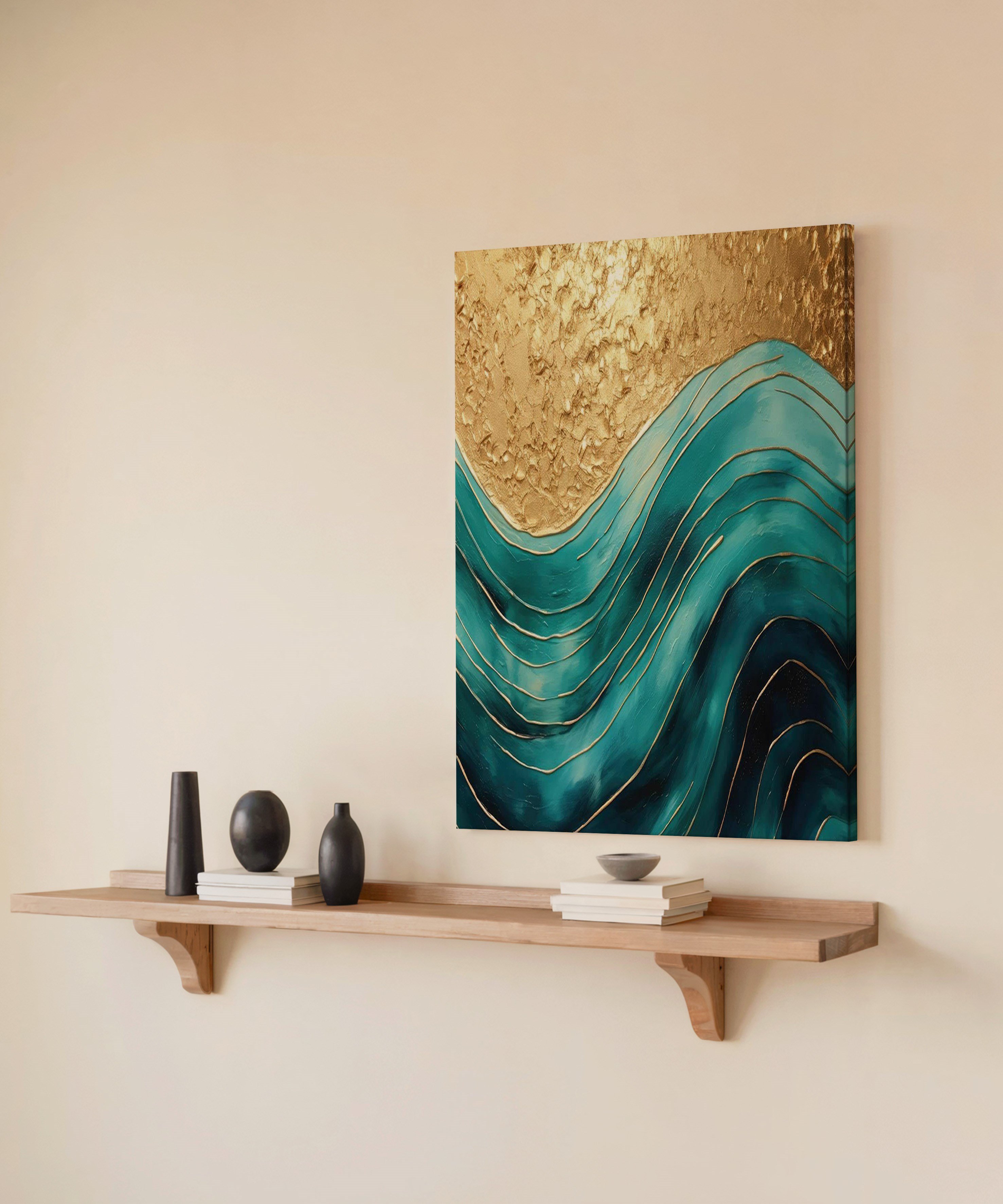 Altın Dalgalar | Yağlı Boya Dokulu Canvas Baskı
