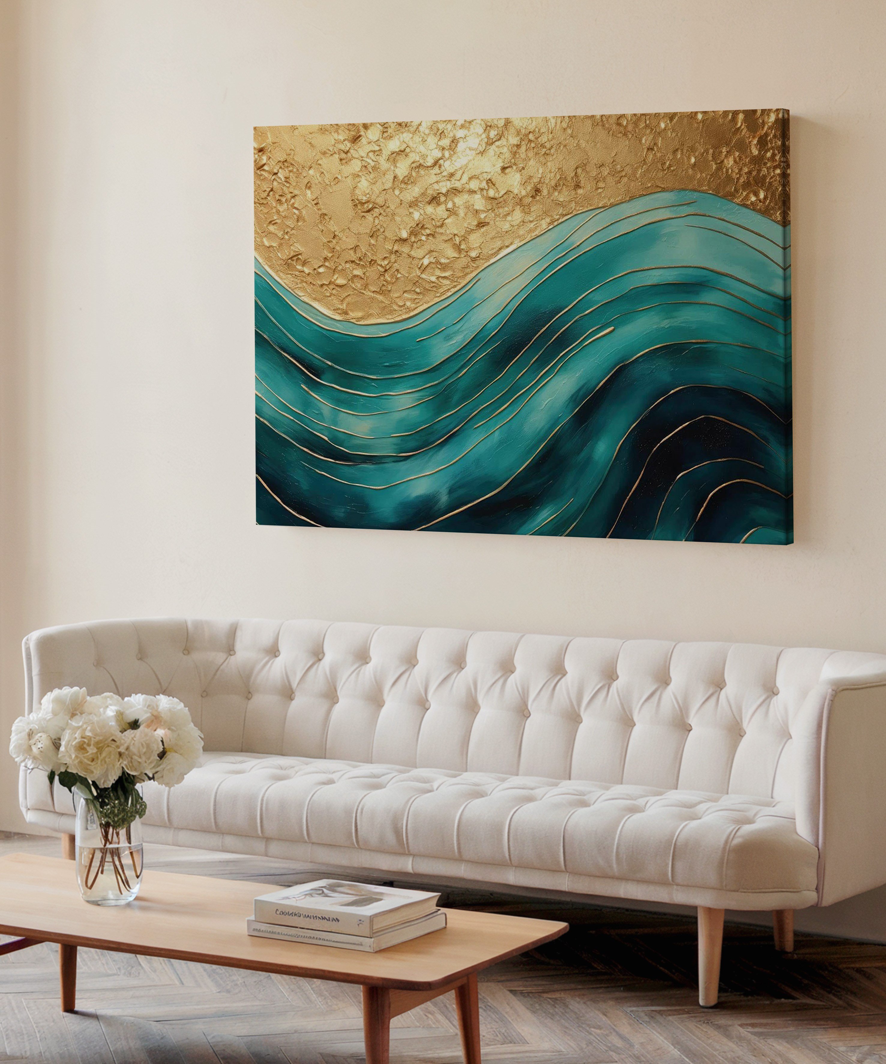Altın Dalgalar | Yağlı Boya Dokulu Canvas Baskı