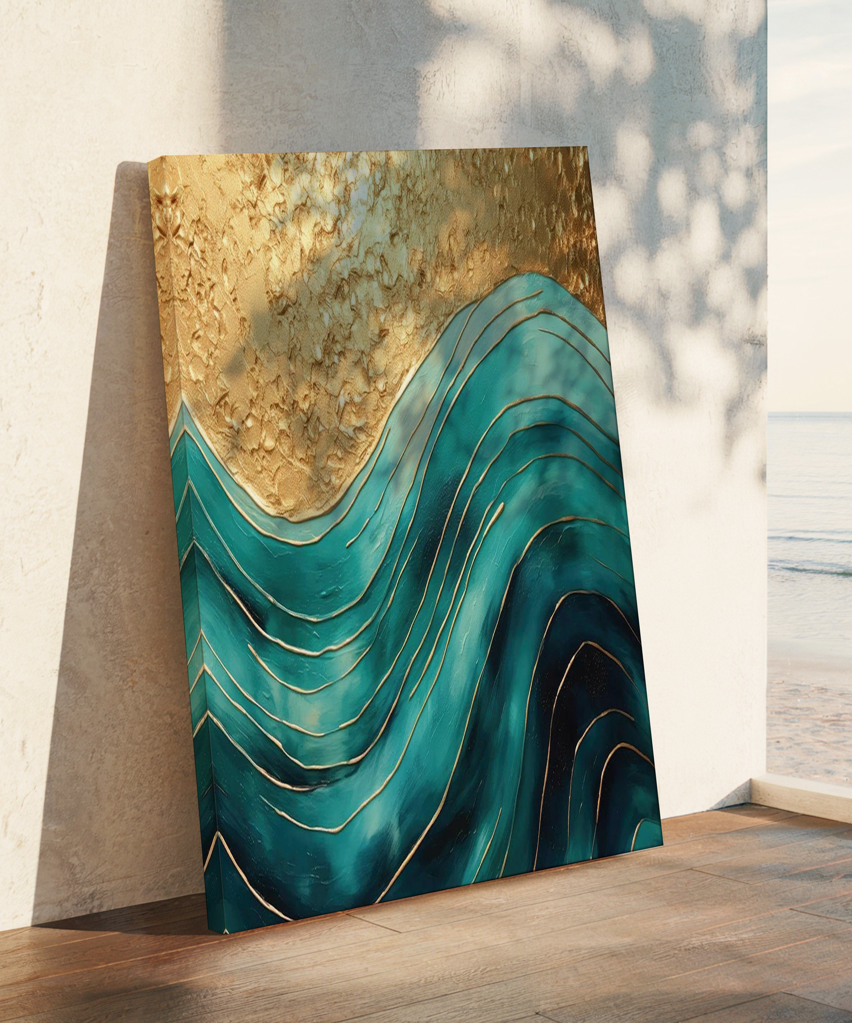 Altın Dalgalar | Yağlı Boya Dokulu Canvas Baskı