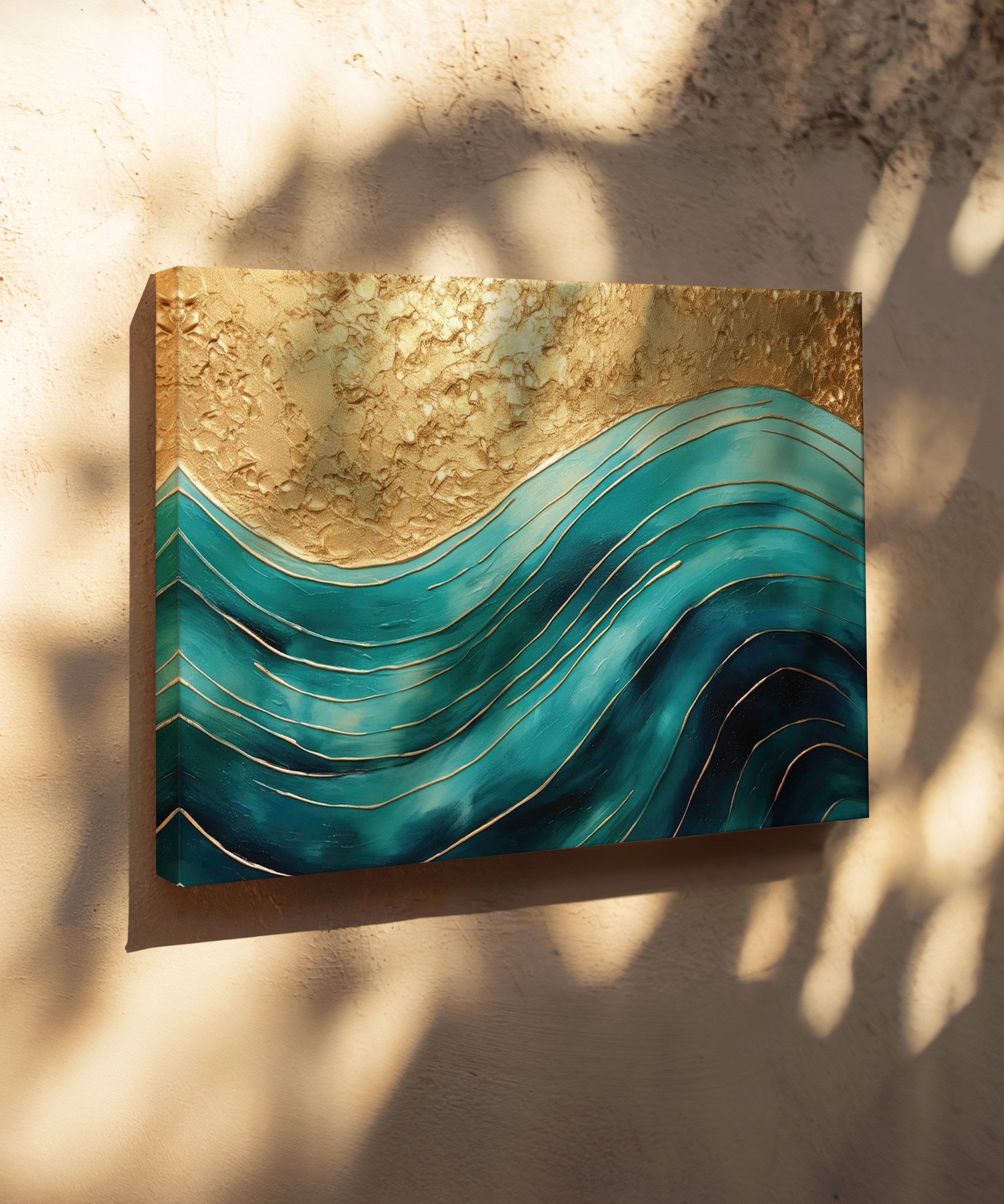 Altın Dalgalar | Yağlı Boya Dokulu Canvas Baskı