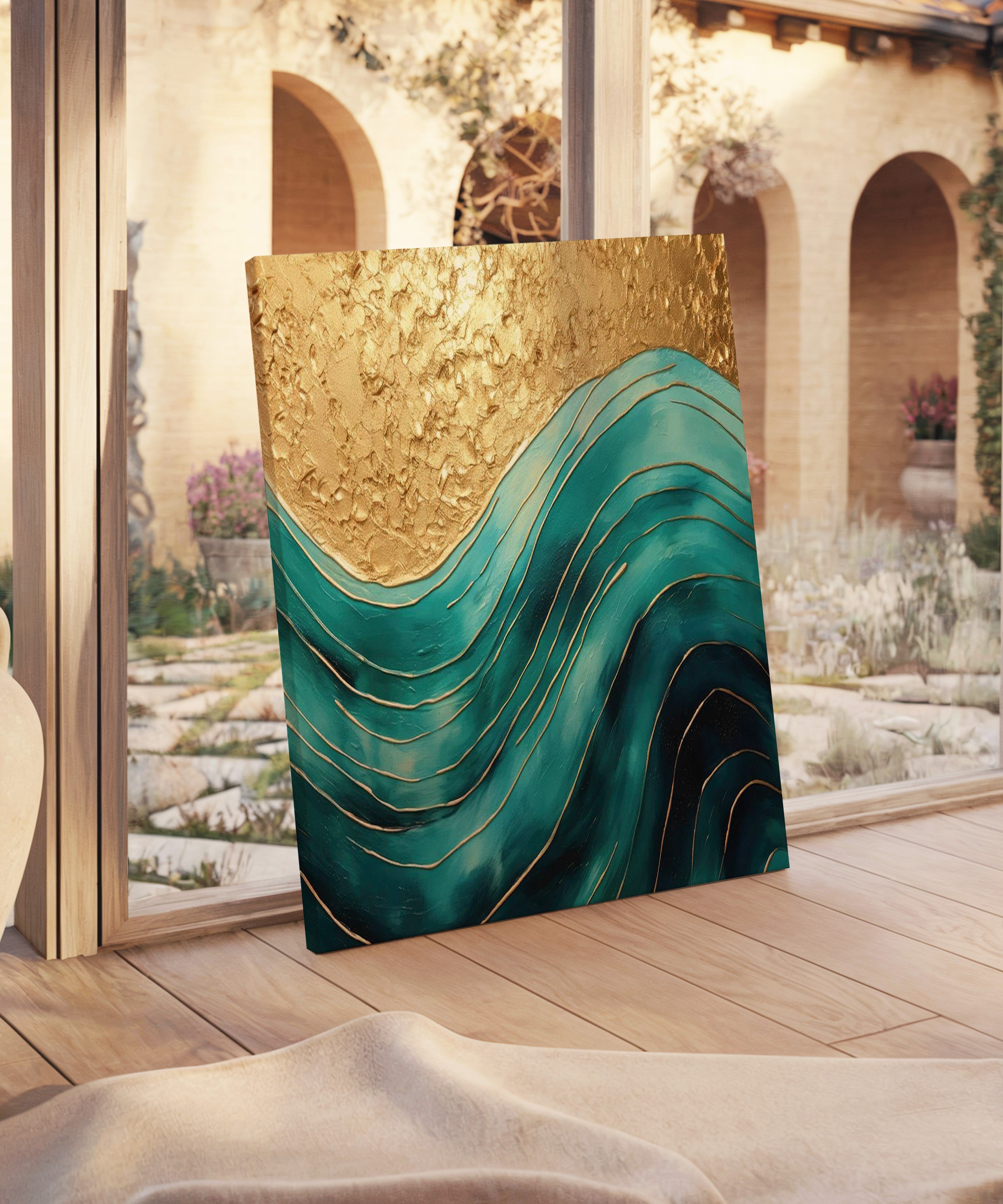 Altın Dalgalar | Yağlı Boya Dokulu Canvas Baskı