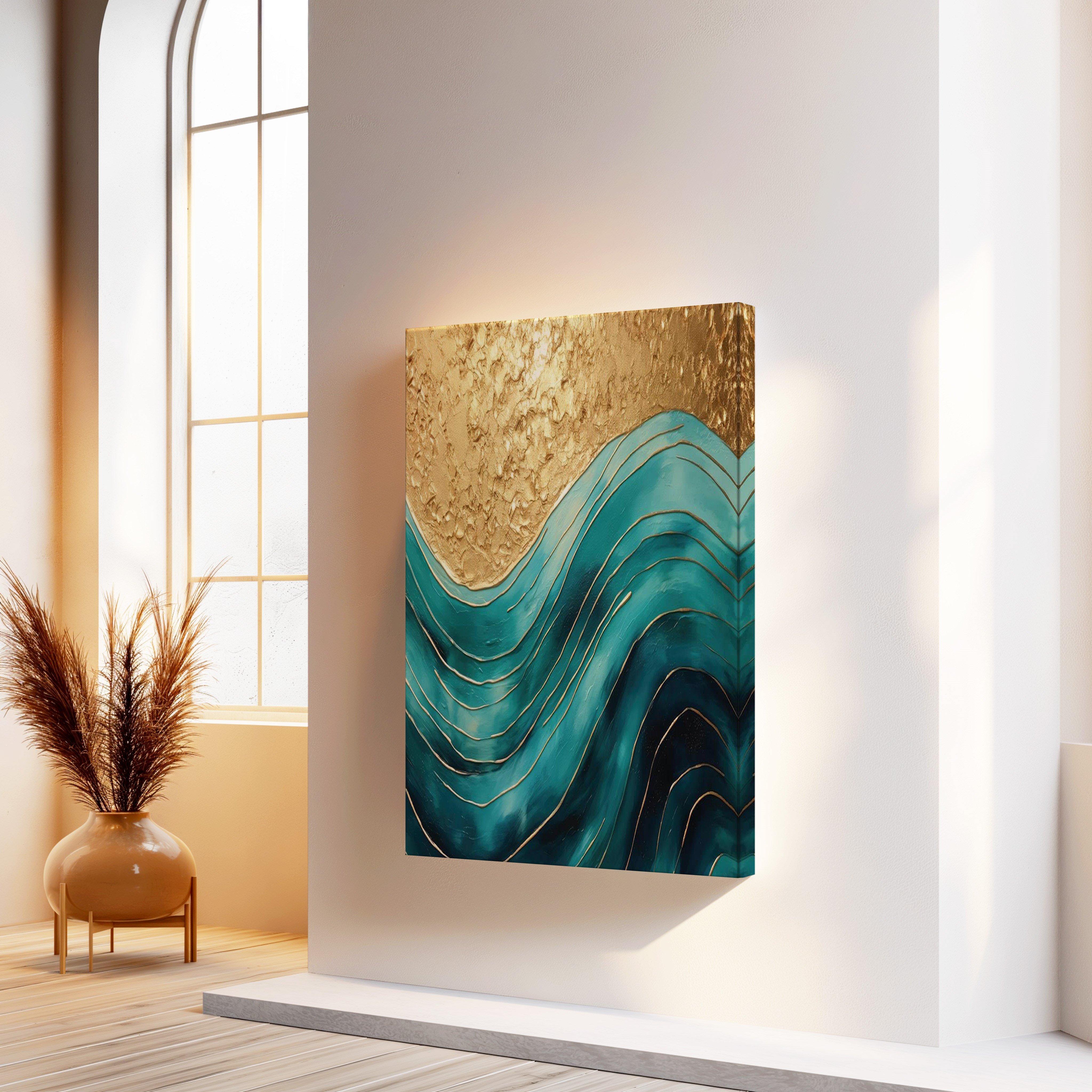 Altın Dalgalar | Yağlı Boya Dokulu Canvas Baskı