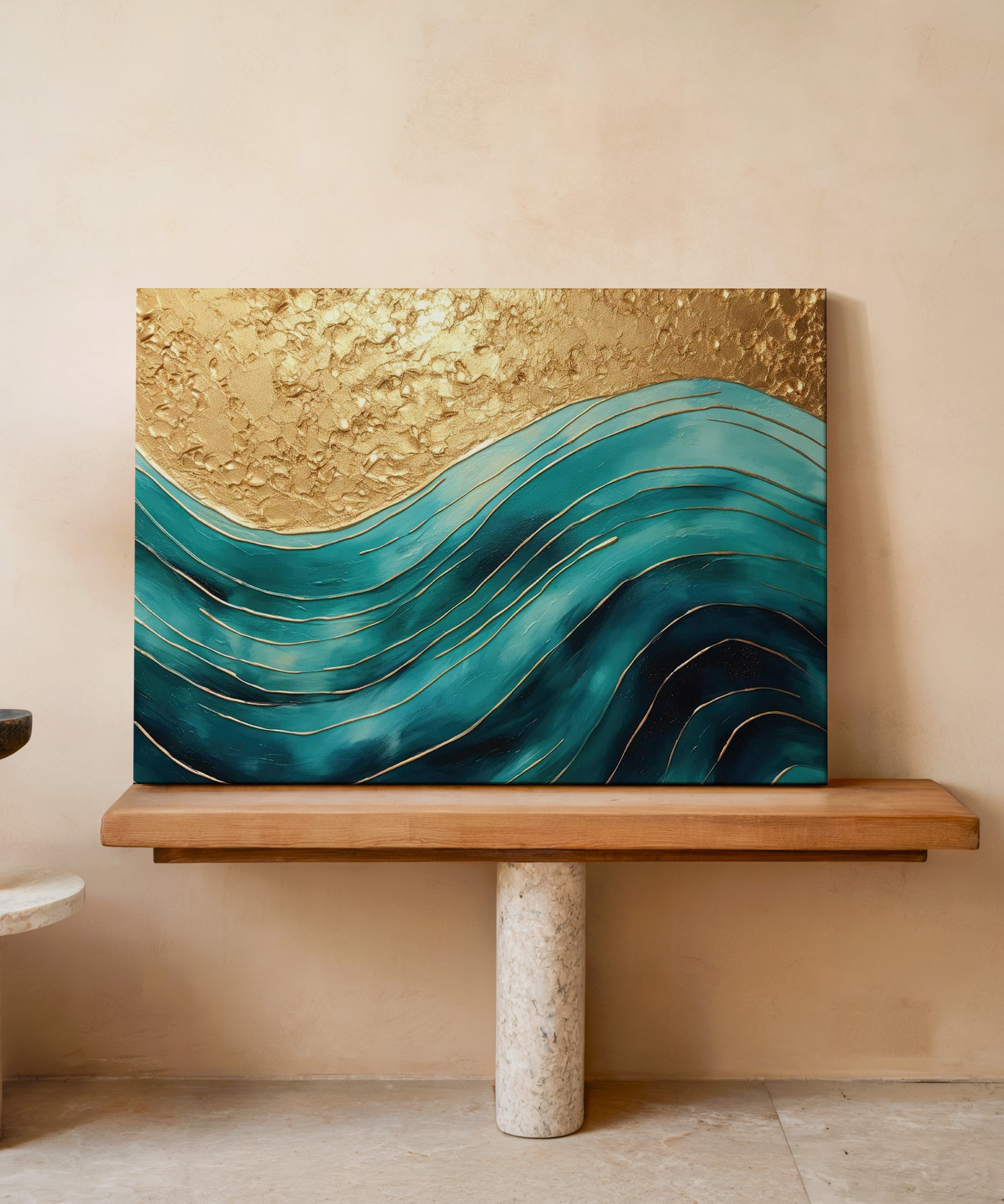 Altın Dalgalar | Yağlı Boya Dokulu Canvas Baskı